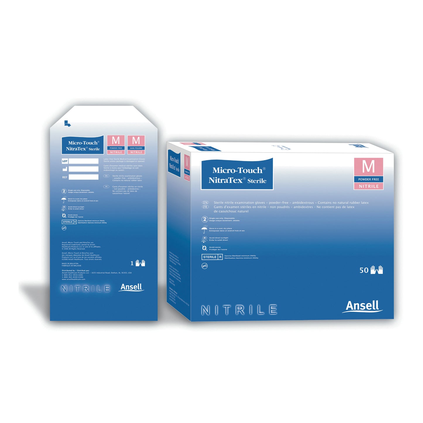 ANSELL MICRO-TOUCH NITRATEX STERILE EXAM GLOVES, 50 pairs per box, 4 boxes per case