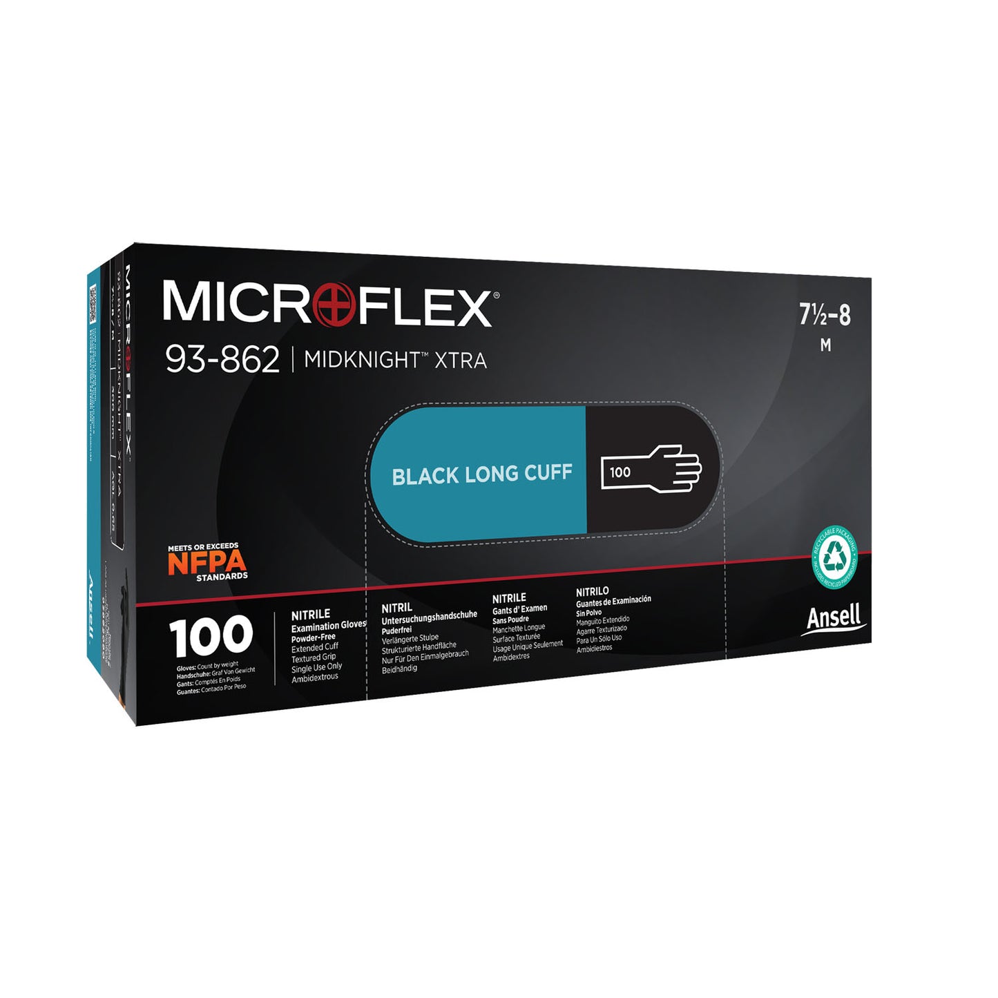 ANSELL MICROFLEX MIDKNIGHT POWDER-FREE NITRILE EXAM GLOVES, 100 per box, 10 boxes per case