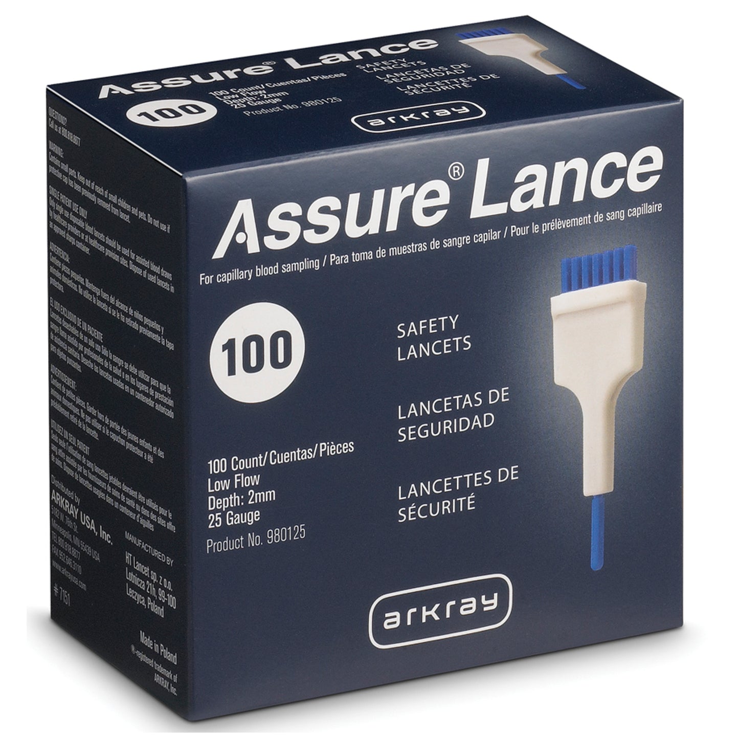 ARKRAY ASSURE LANCE LOW FLOW LANCETS, 100 per box