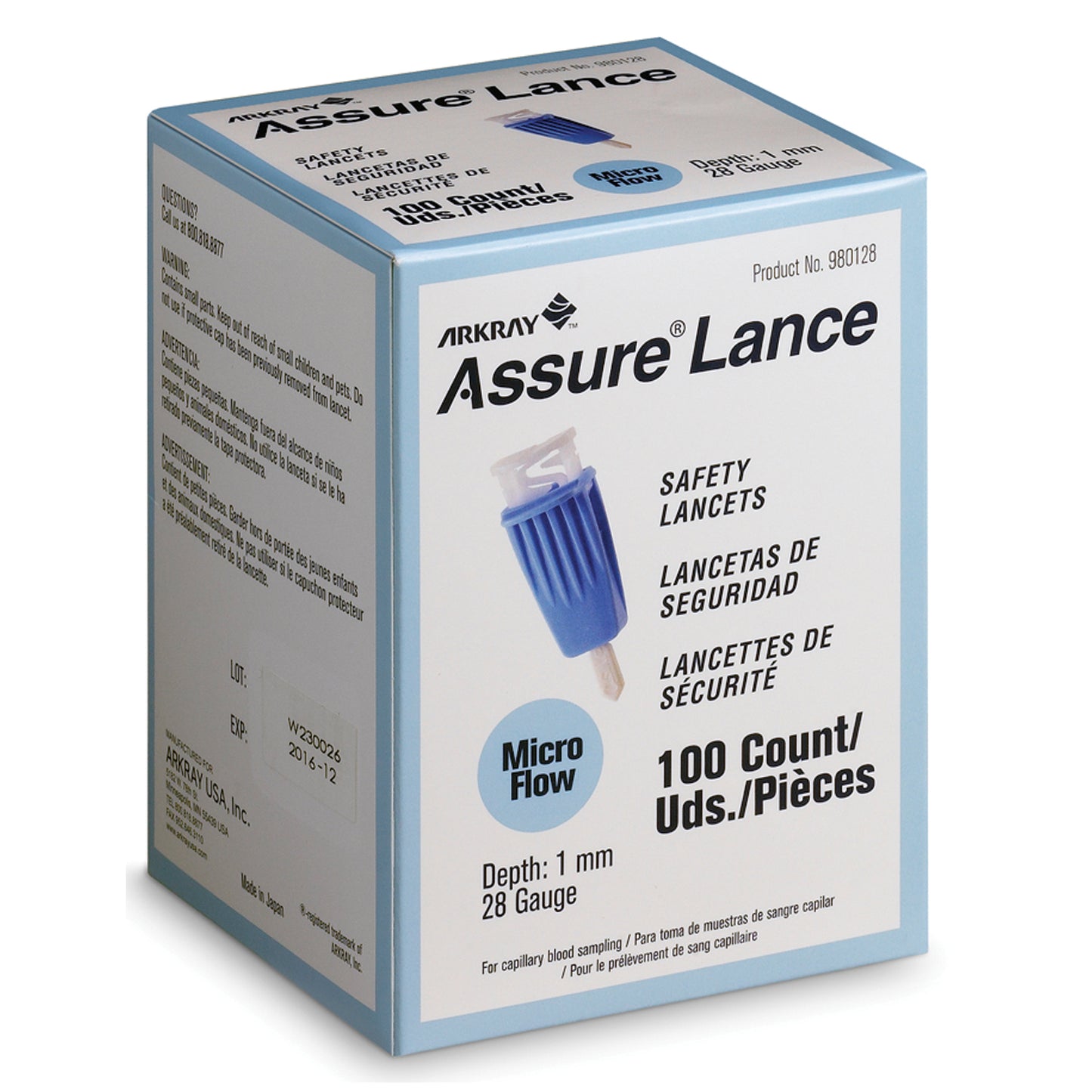 ARKRAY ASSURE LANCE SAFETY LANCETS, 100 per box