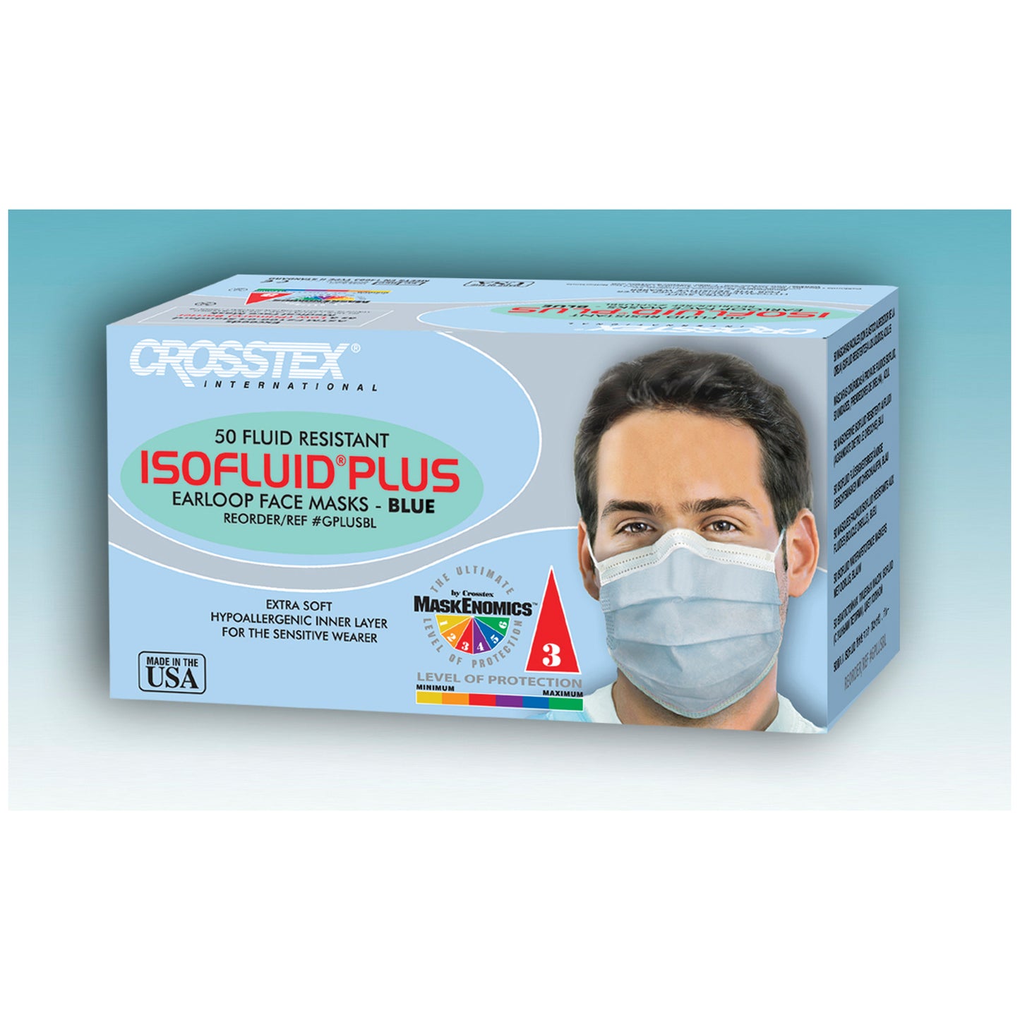 CROSSTEX ISOFLUID PLUS EARLOOP MASK, 50 per box, 10 boxes per carton