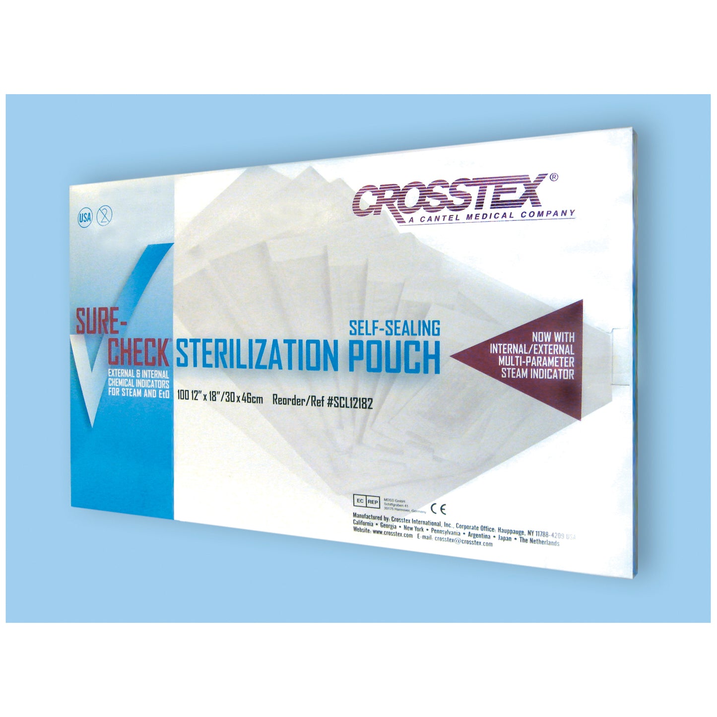 CROSSTEX SURE-CHECK STERILIZATION POUCHES, 100 per box, 5 boxes per case