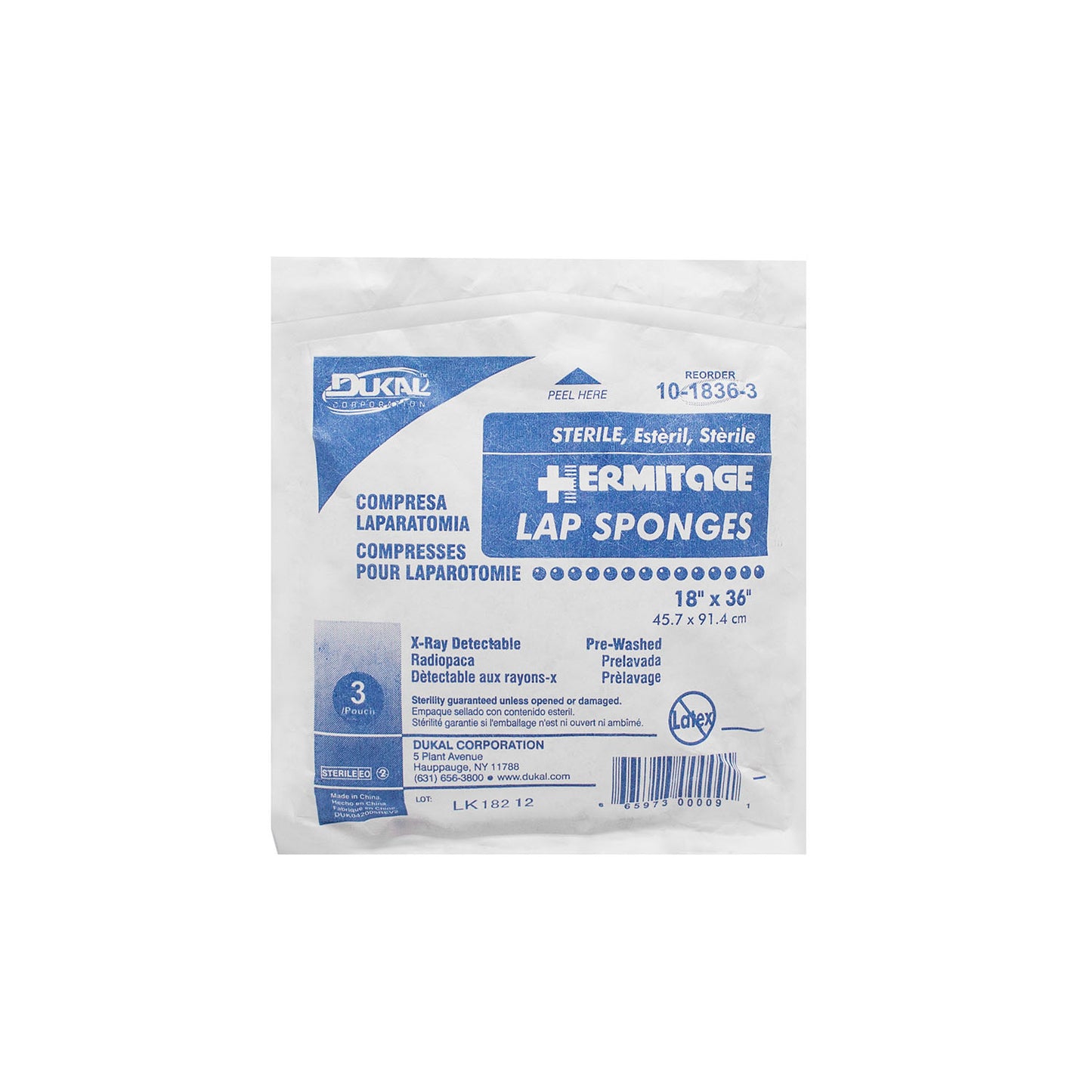 DUKAL LAPAROTOMY SPONGES, 3 per pack, 20 packs per case