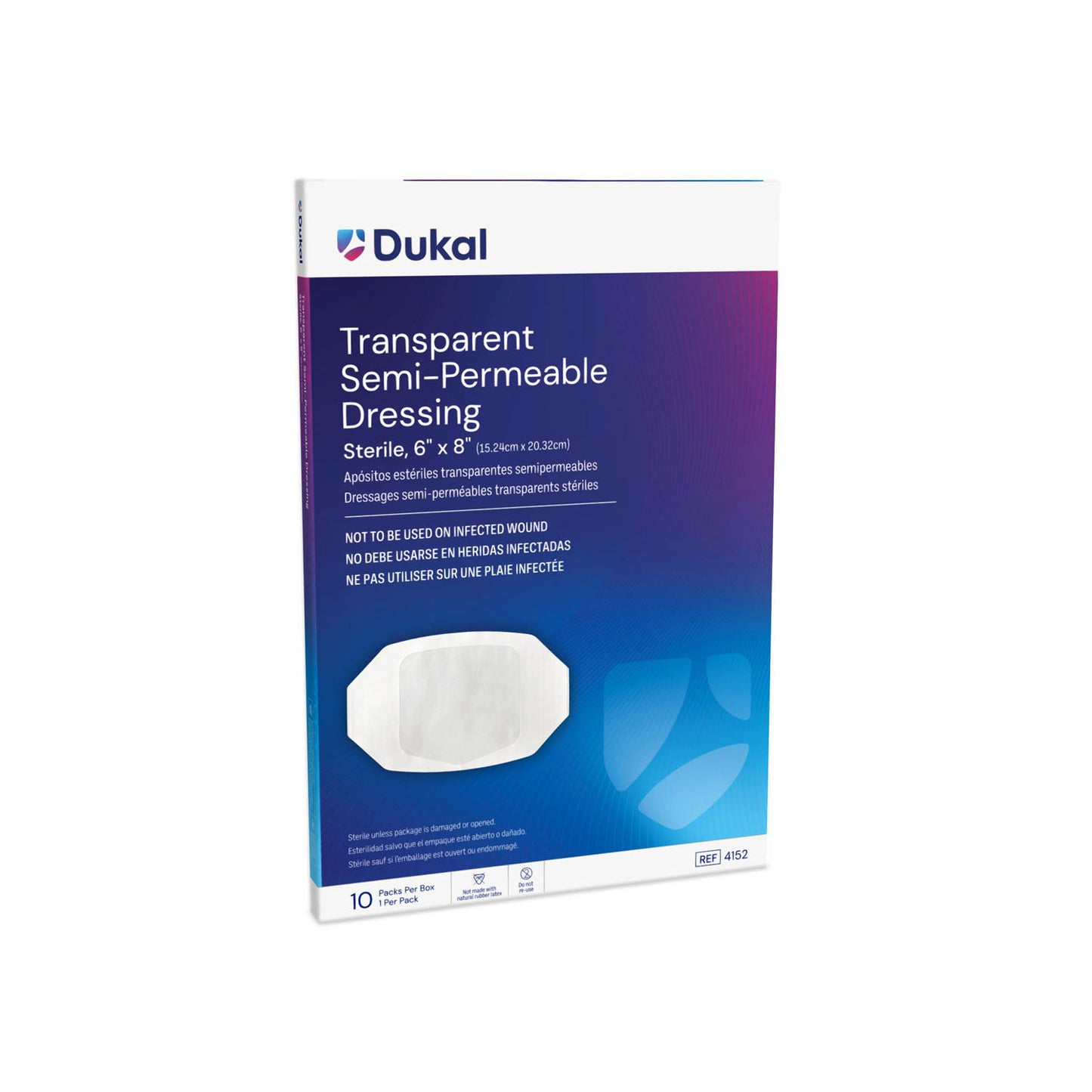 DUKAL TRANSPARENT SEMI-PERMEABLE DRESSINGS, 1 per pack, 10 packs per box