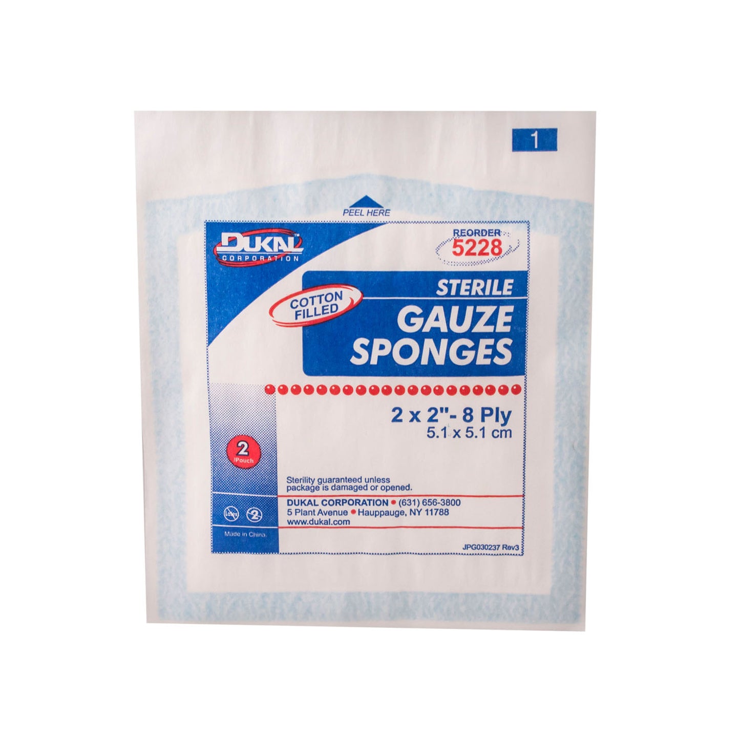DUKAL WOVEN COTTON GAUZE SPONGES, 2 per pack, 50 packs per box, 24 boxes per case
