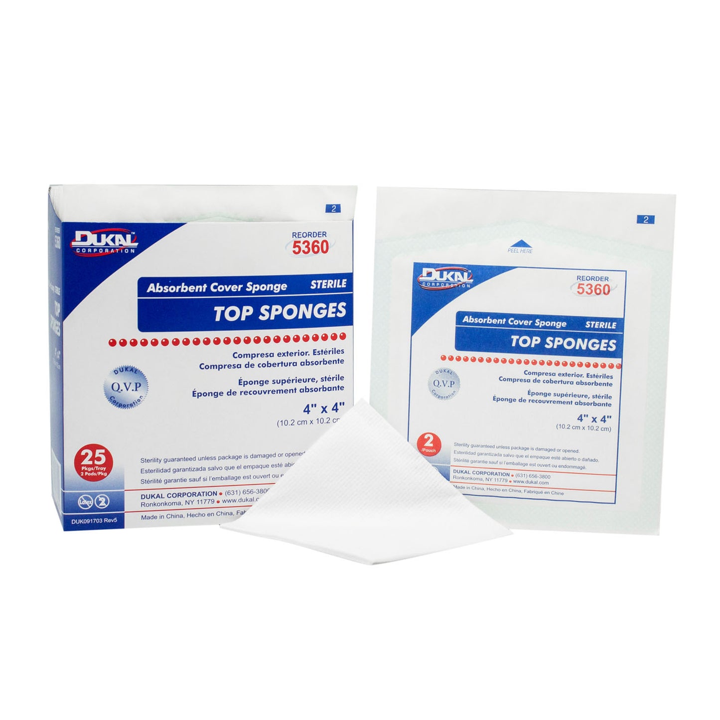 DUKAL TOP SPONGES - NON-WOVEN FACING COVER SPONGE, 2 per pack, 25 packs per box, 24 boxes per case