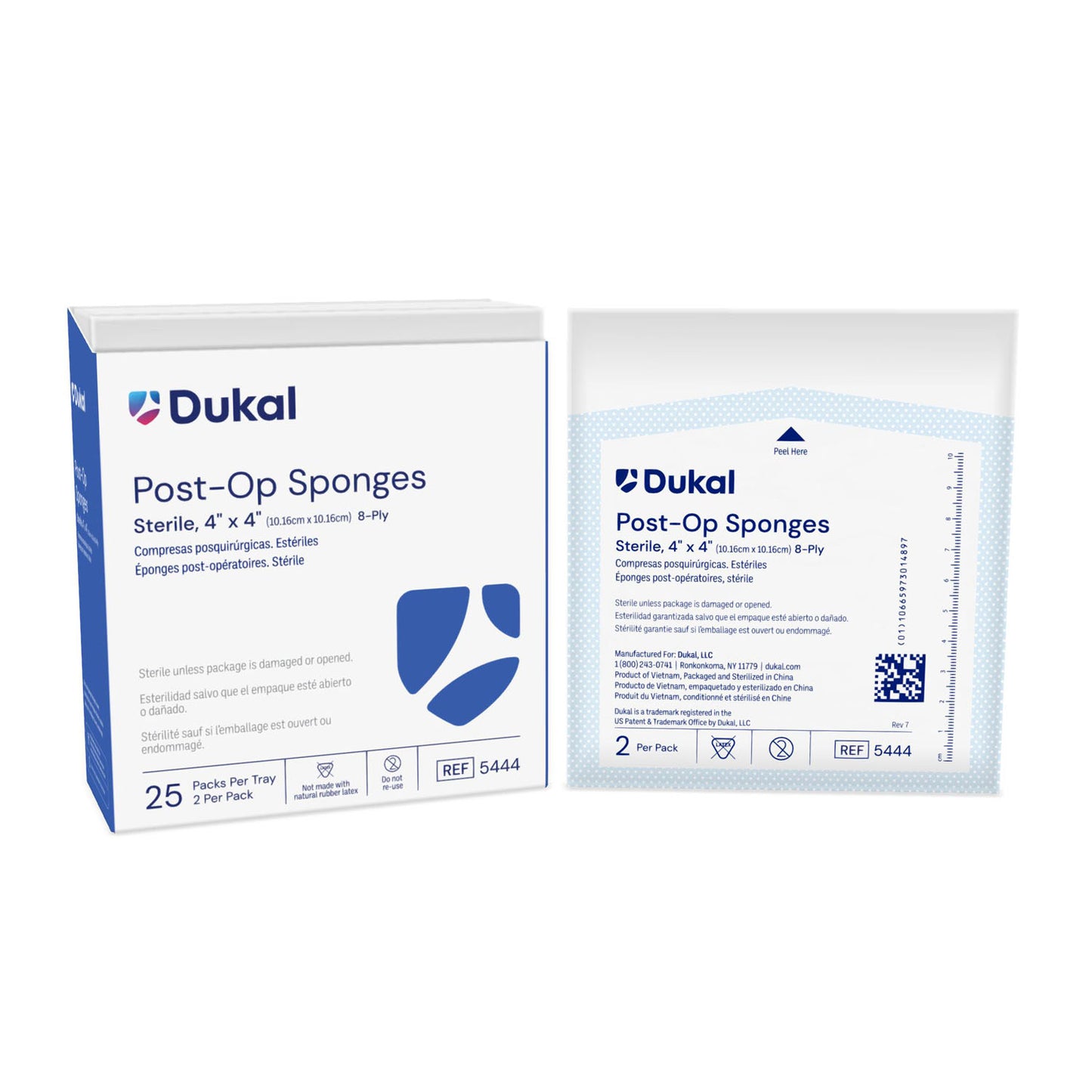 DUKAL POST-OP SPONGES, 2 per pack, 25 packs per box, 24 boxes per case