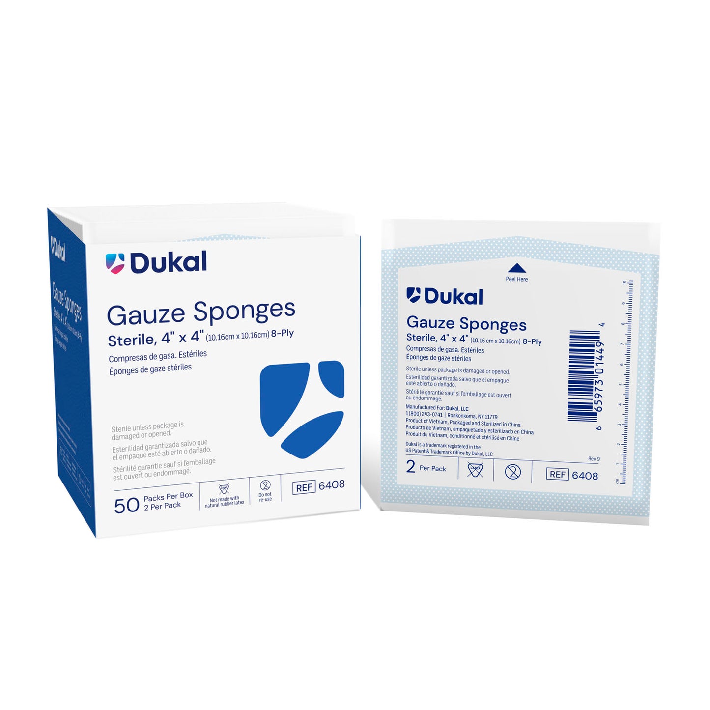 DUKAL WOVEN COTTON GAUZE SPONGES, 2 per pack, 50 packs per box, 12 boxes per case
