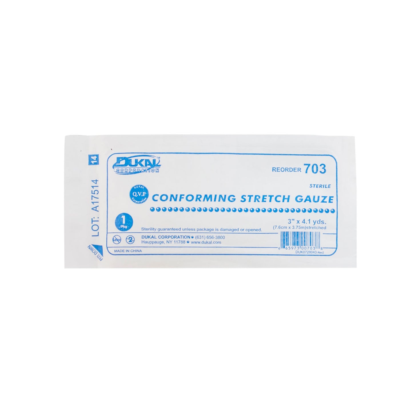 DUKAL CONFORMING STRETCH GAUZE, 1 per pack, 12 packs per box, 8 boxes per case