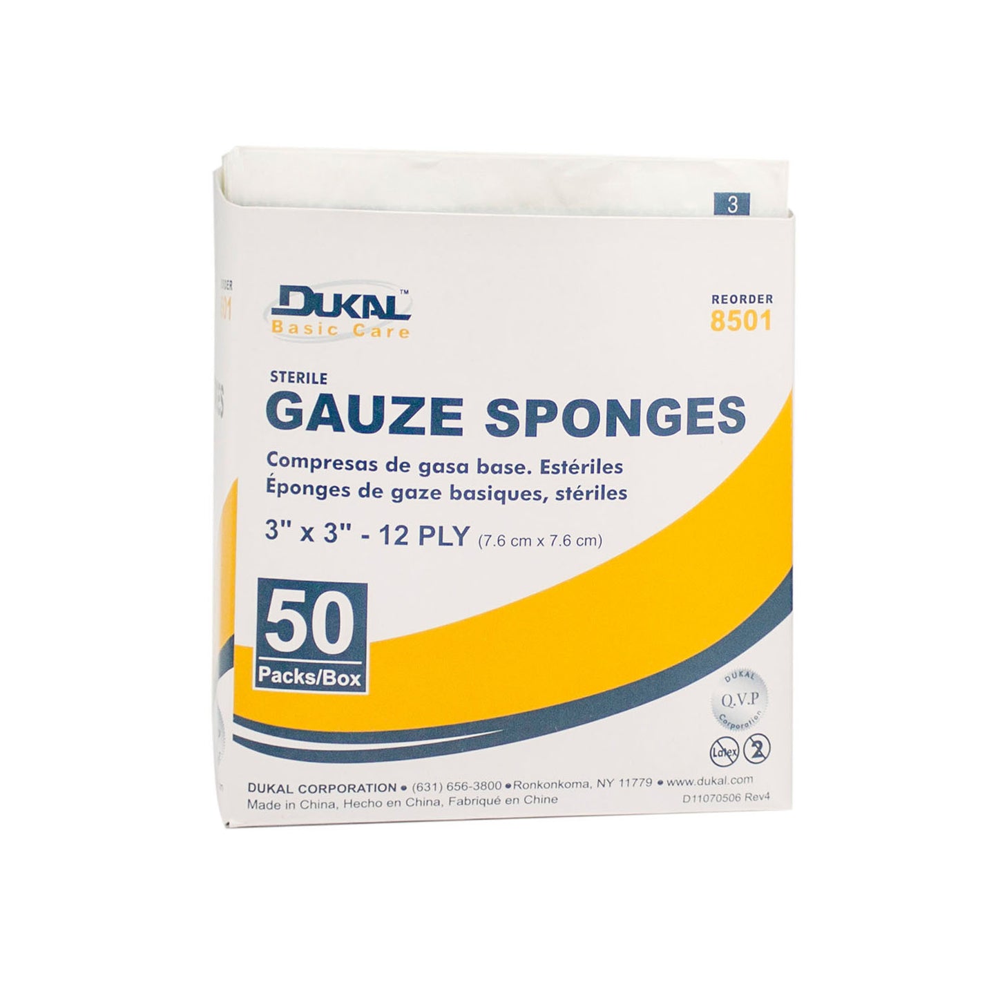DUKAL BASIC GAUZE SPONGES, 2 per pack, 50 packs per box, 24 boxes per case