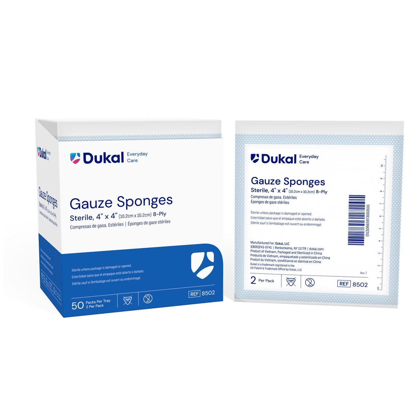 DUKAL BASIC GAUZE SPONGES, 2 per pack, 50 packs per box, 12 boxes per case