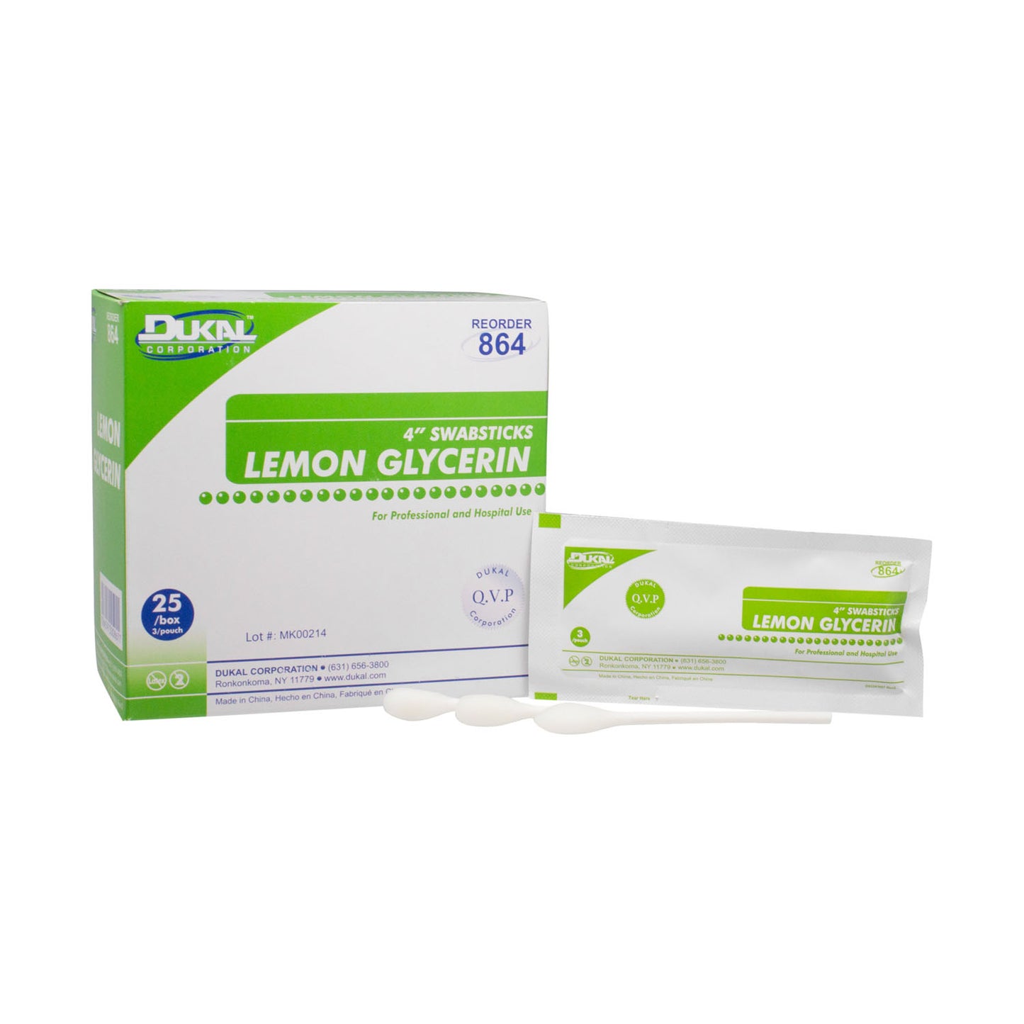 DUKAL LEMON GLYCERIN SWABSTICKS, 3 per pack, 25 packs per box, 10 boxes per case