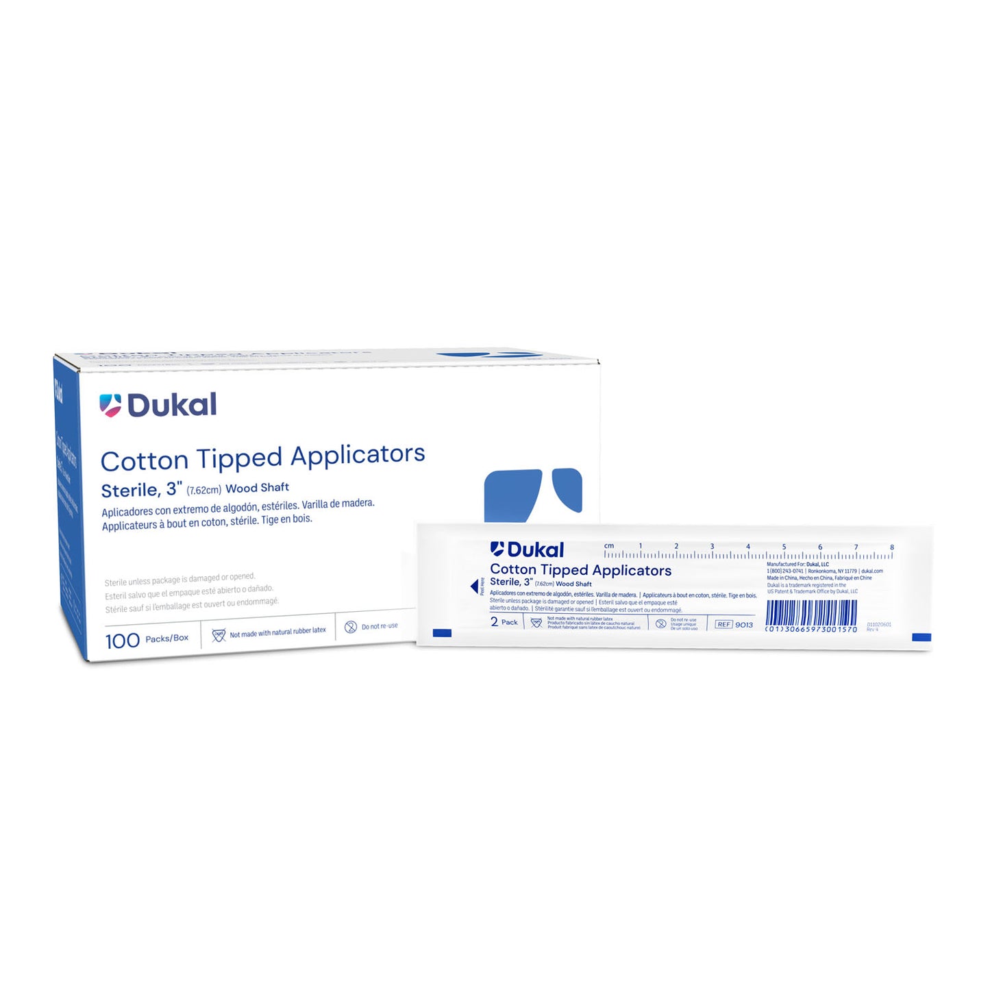 DUKAL COTTON TIPPED APPLICATORS, 2 per pack, 100 packs per box, 10 boxes per case