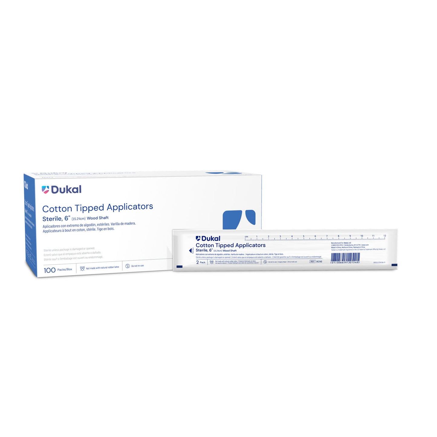 DUKAL COTTON TIPPED APPLICATORS, 2 per pack, 100 packs per box, 10 boxes per case
