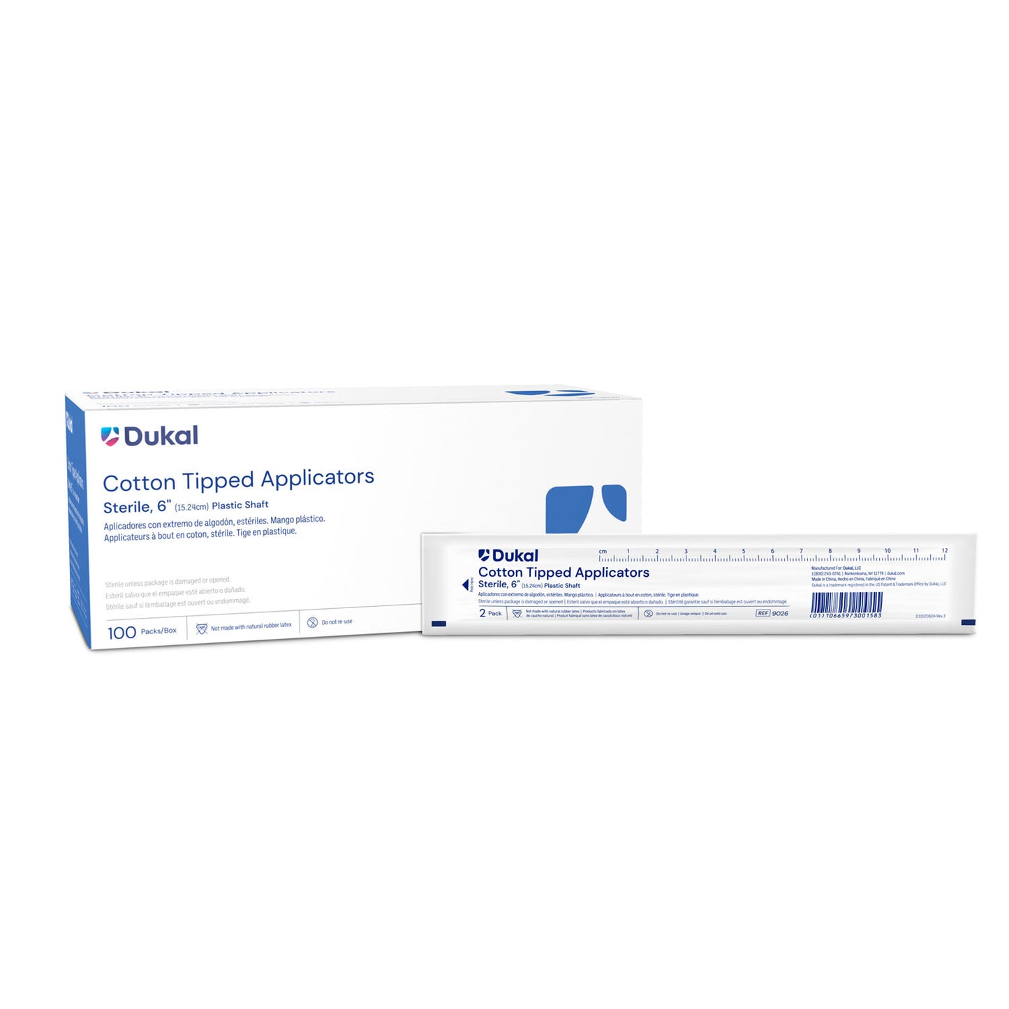 DUKAL COTTON TIPPED APPLICATORS, 2 per pack, 100 packs per box, 10 boxes per case