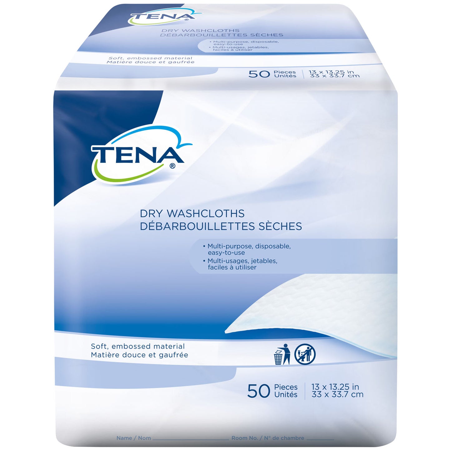 ESSITY HMS TENA DRY WASHCLOTHS, 50 per pack, 16 packs per case