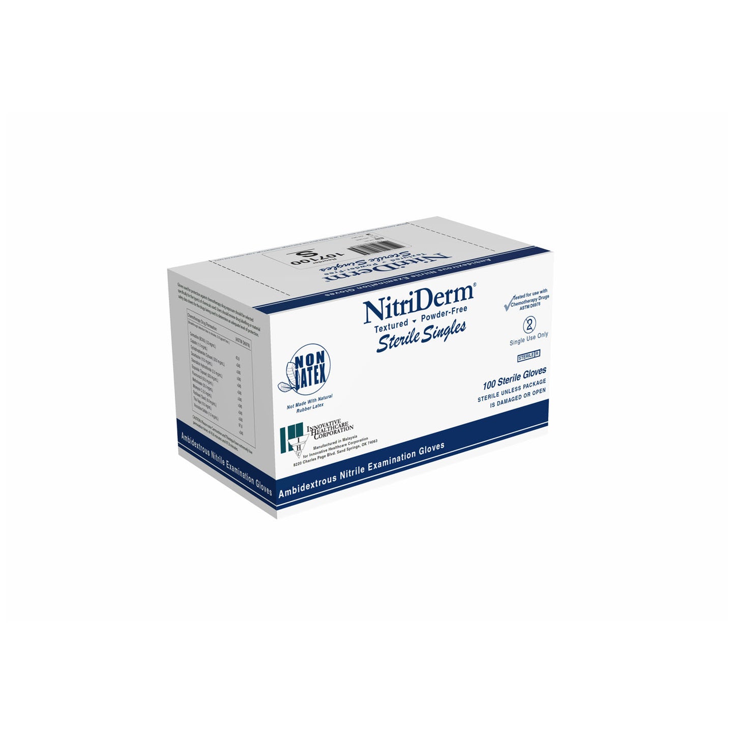 INNOVATIVE NITRIDERM STERILE POWDER-FREE NITRILE EXAM GLOVES, 100 per box, 4 boxes per case