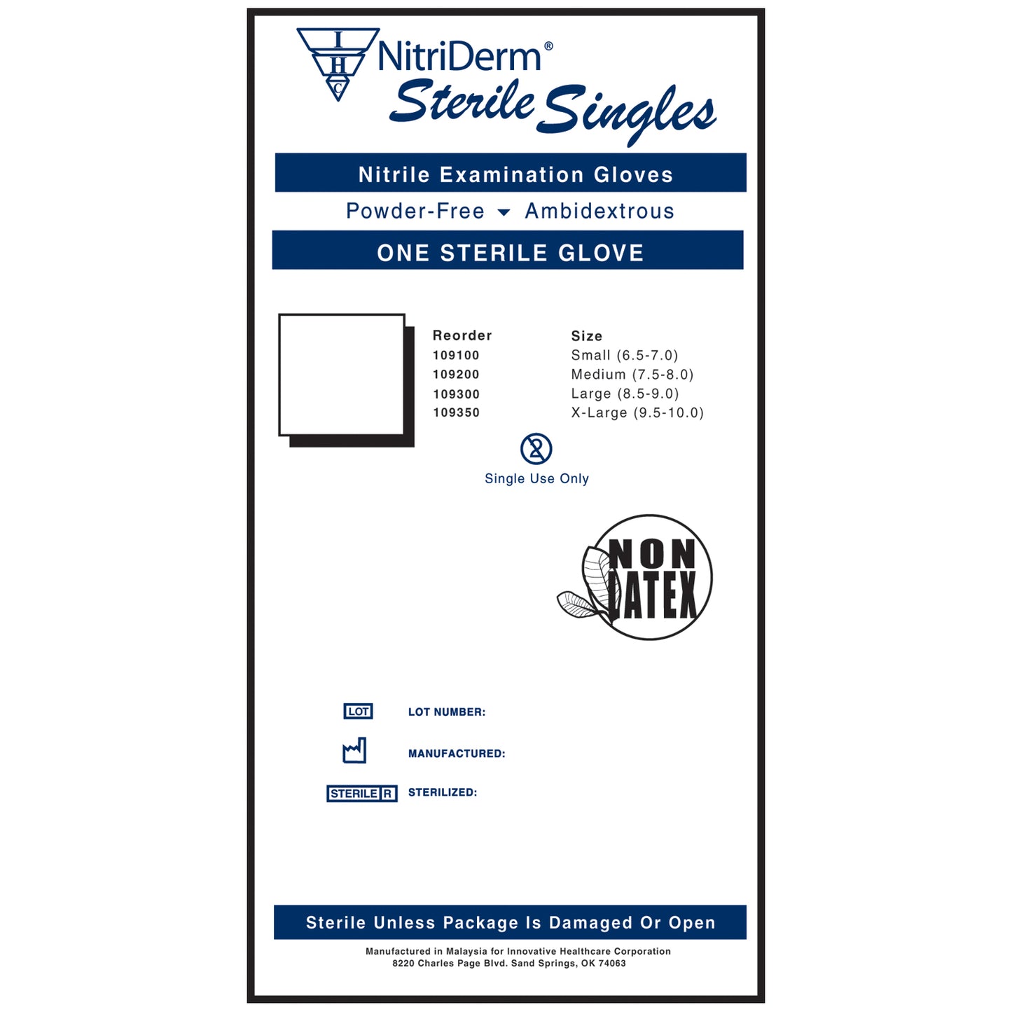 INNOVATIVE NITRIDERM STERILE POWDER-FREE NITRILE EXAM GLOVES, 100 per box, 4 boxes per case