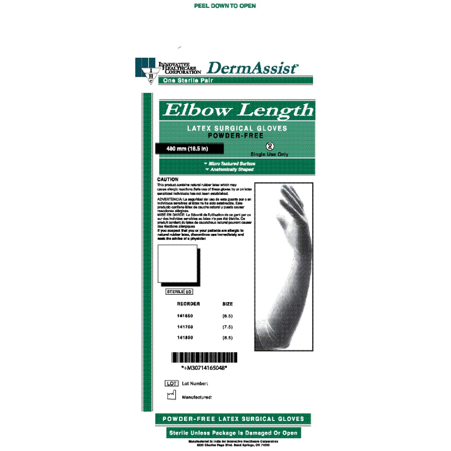 INNOVATIVE DERMASSIST ELBOW LENGTH POWDER-FREE LATEX SURGICAL GLOVES, 25 pairs per box, 4 boxes per case