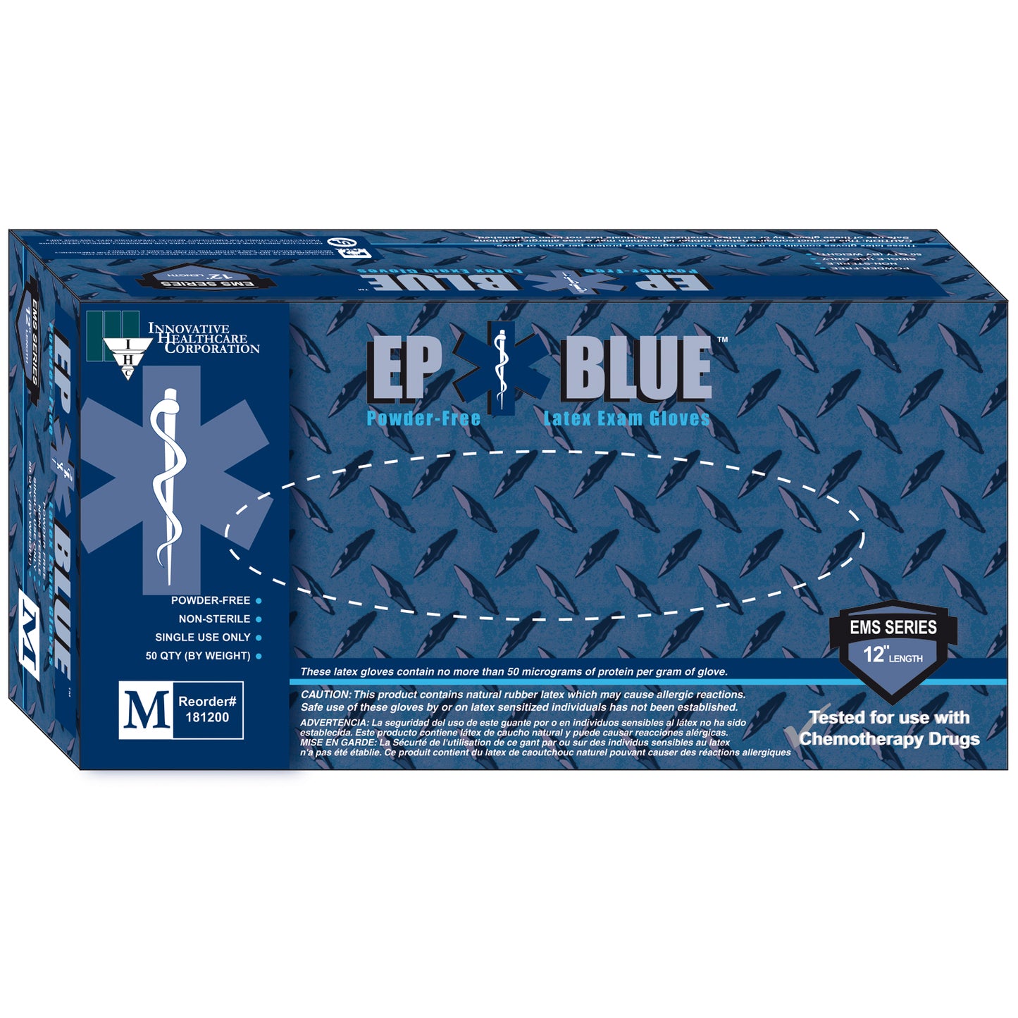 INNOVATIVE DERMASSIST EP BLUE POWDER-FREE LATEX MEDICAL GLOVES, 50 per box, 10 boxes per case