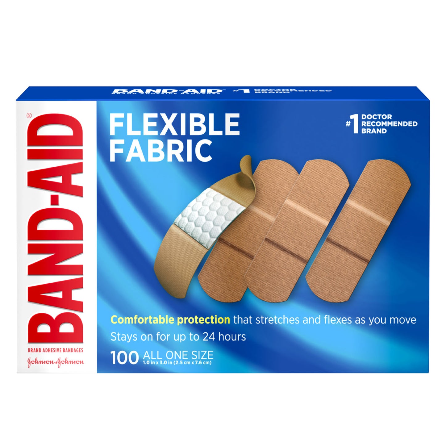 KENVUE BAND-AID FLEXIBLE FABRIC ADHESIVE BANDAGES, 100 per box, 12 boxes per case