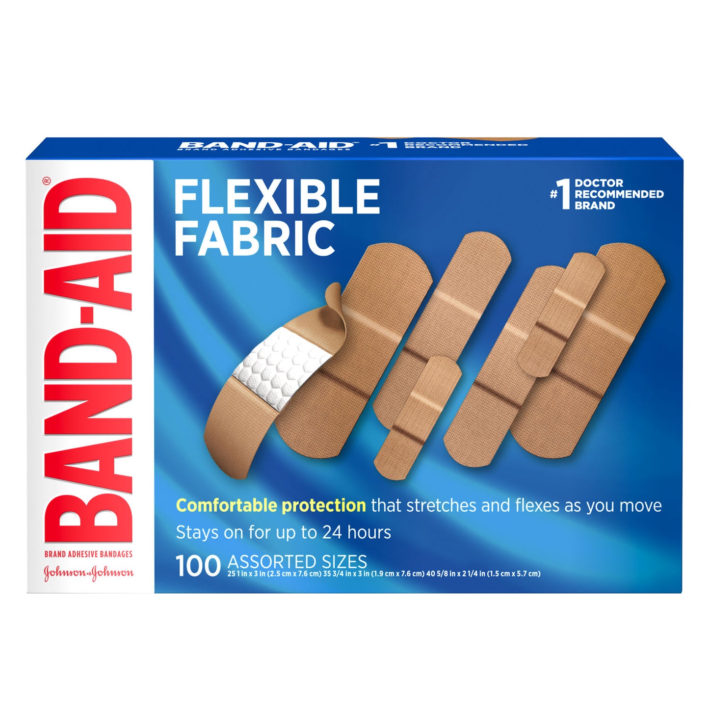 KENVUE BAND-AID FLEXIBLE FABRIC ADHESIVE BANDAGES, 100 per box, 12 boxes per case