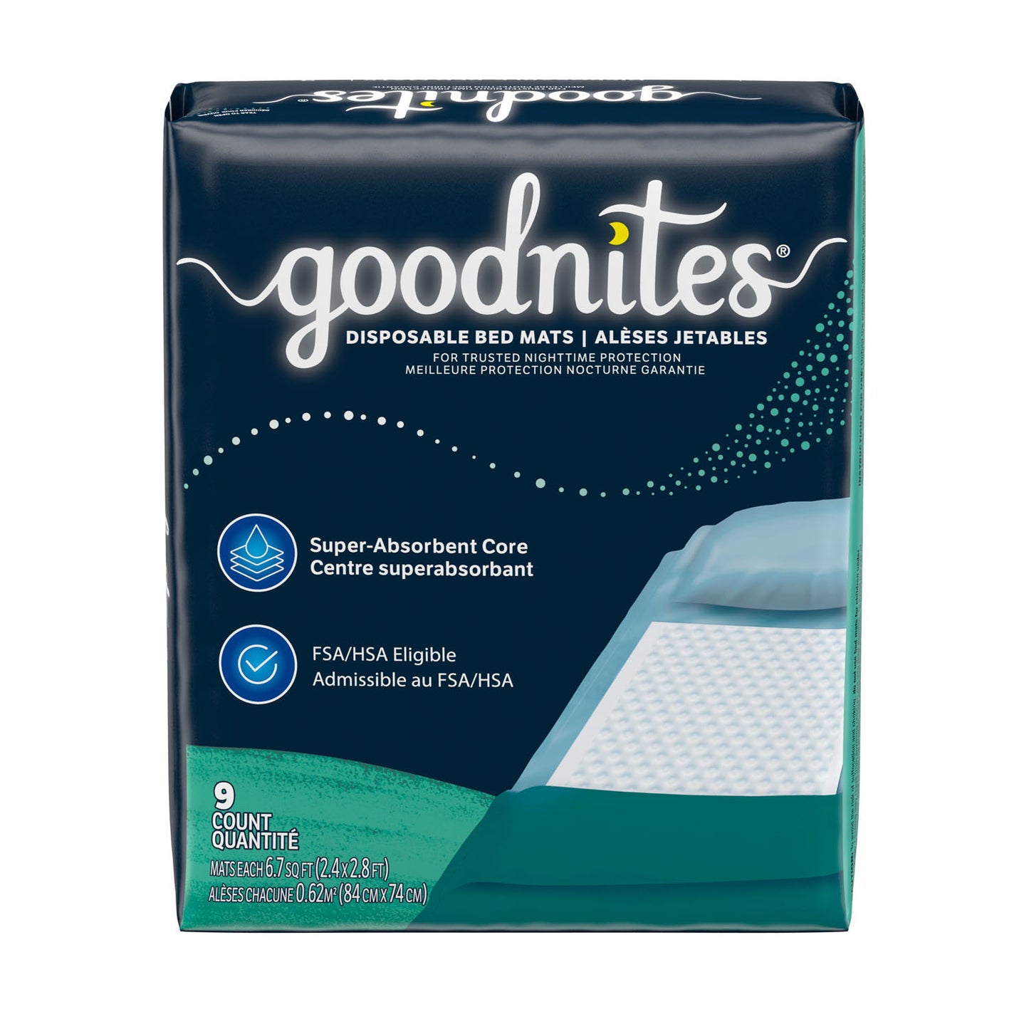 KIMBERLY-CLARK GOODNITES BED MATS, 9 per pack, 4 packs per case