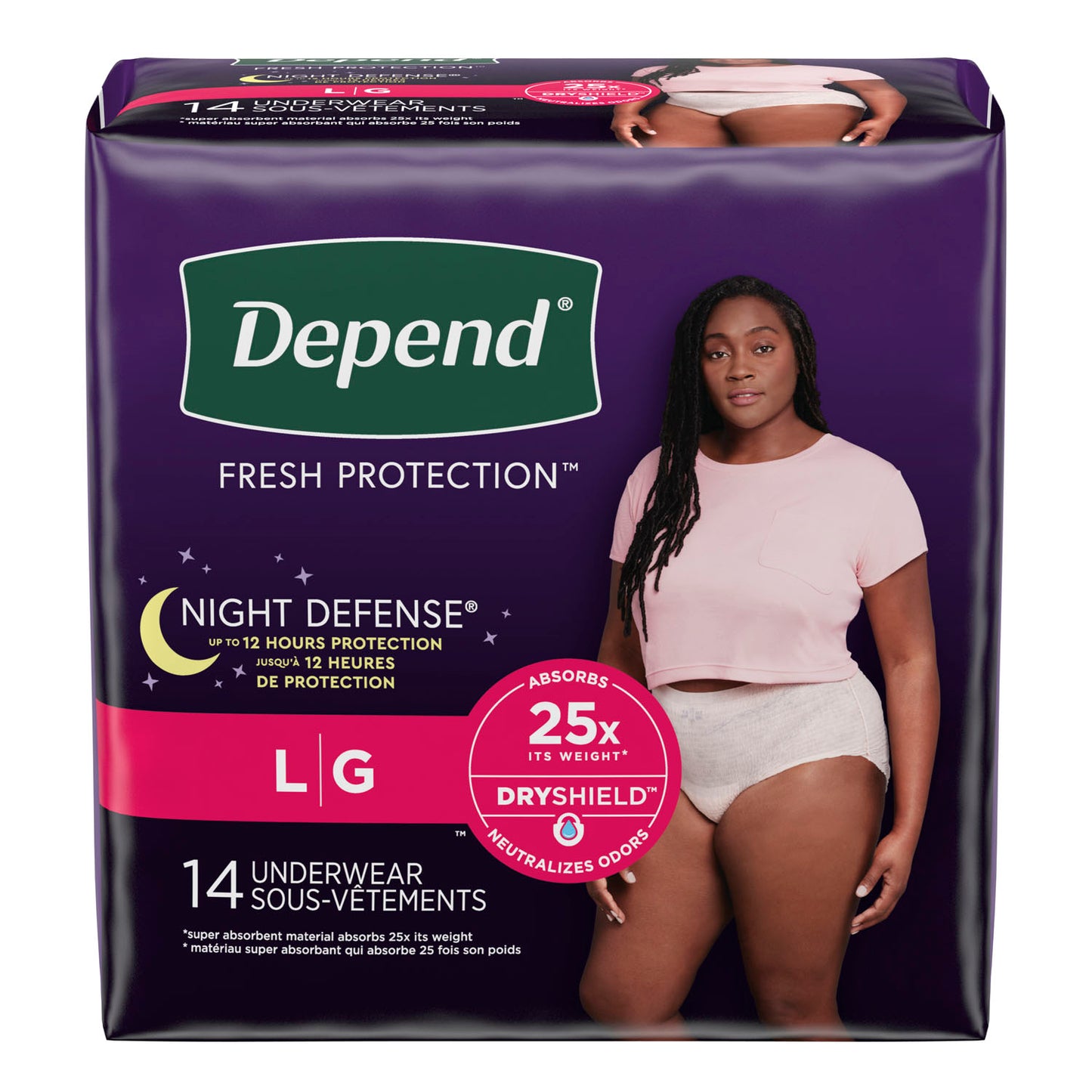 KIMBERLY-CLARK DEPEND NIGHT DEFENSE UNDERWEAR, 14 per pack, 4 packs per case