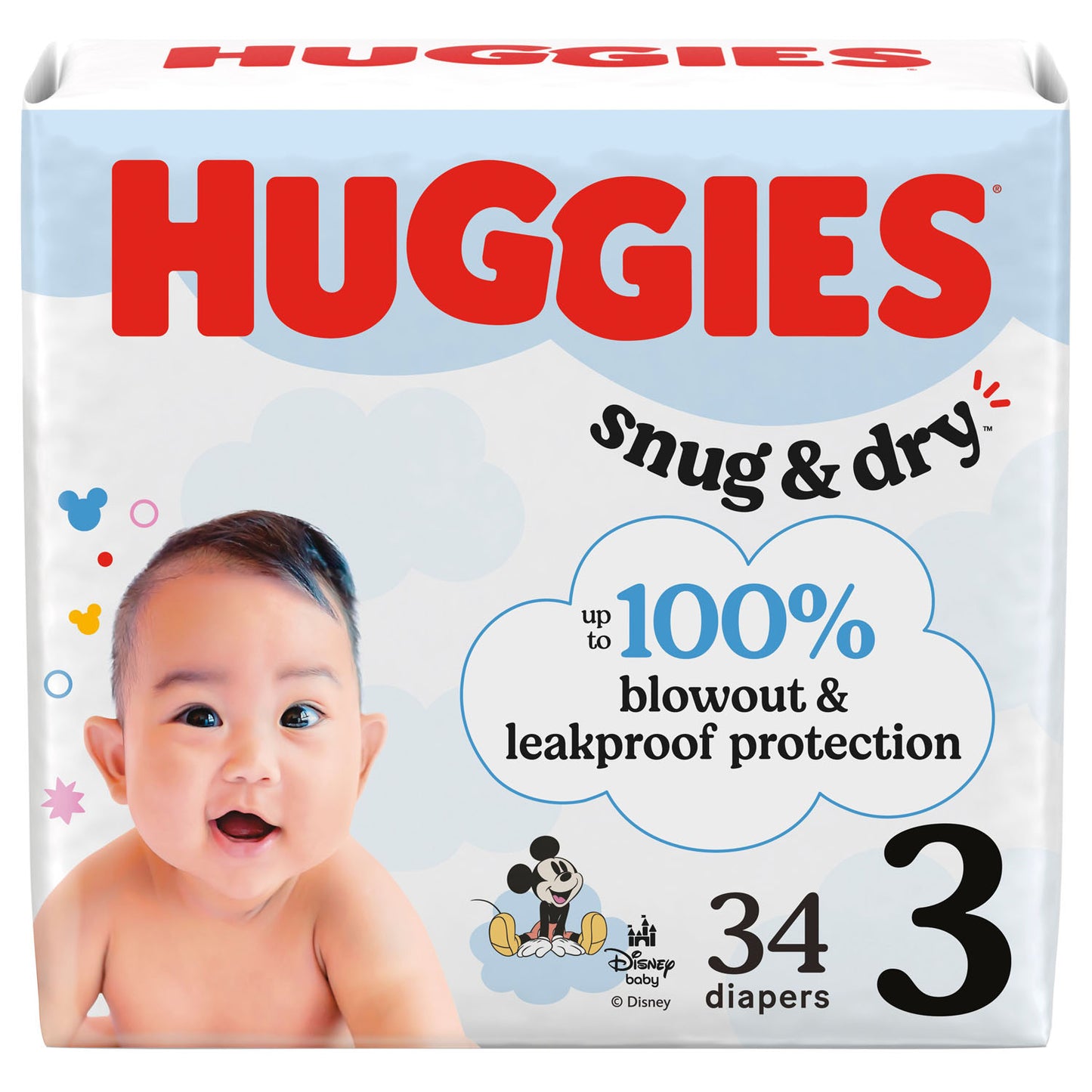 KIMBERLY-CLARK HUGGIES SNUG & DRY DIAPERS, 34 per pack, 4 packs per case