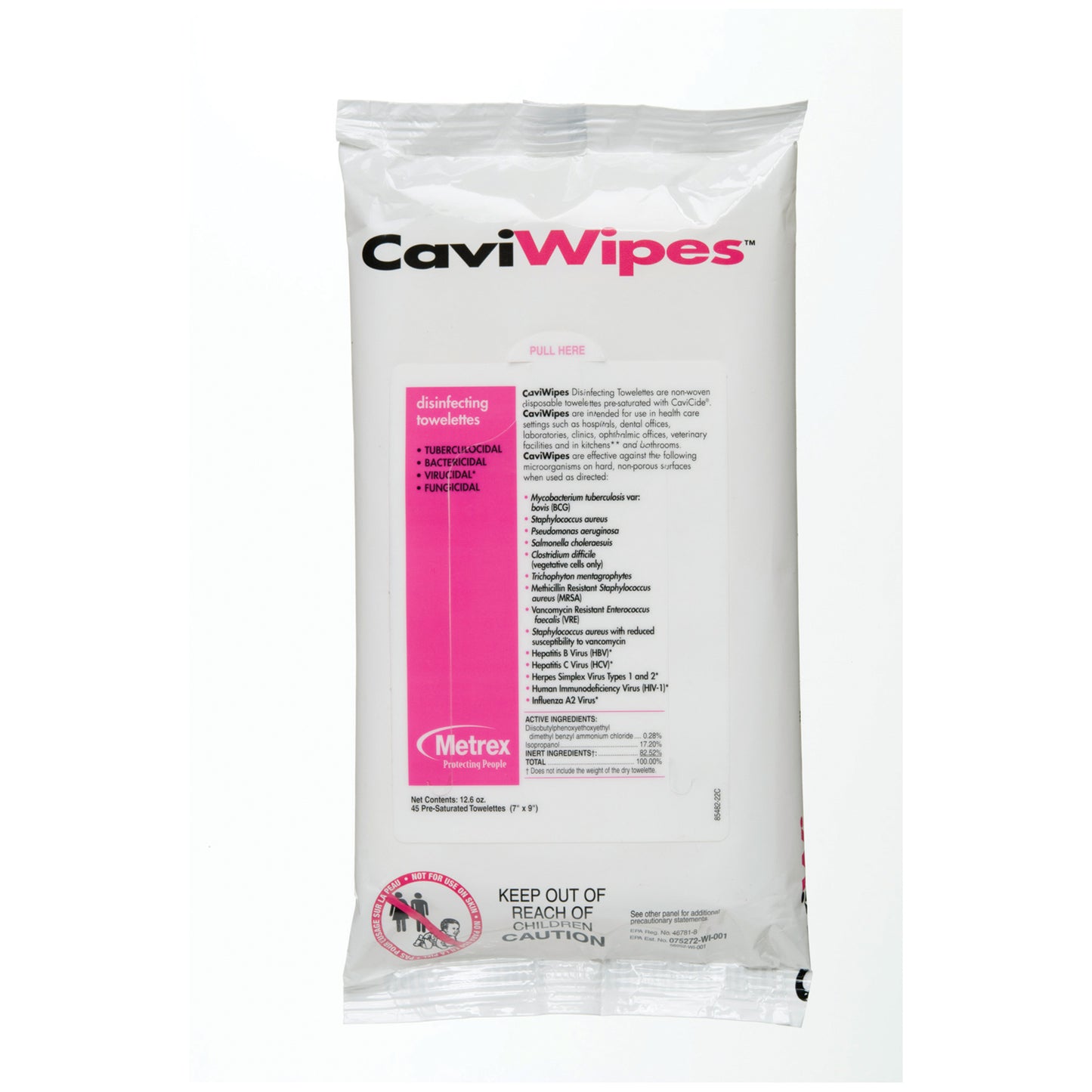 METREX CAVIWIPES DISINFECTING TOWELETTES, 45 per pack, 20 packs per case