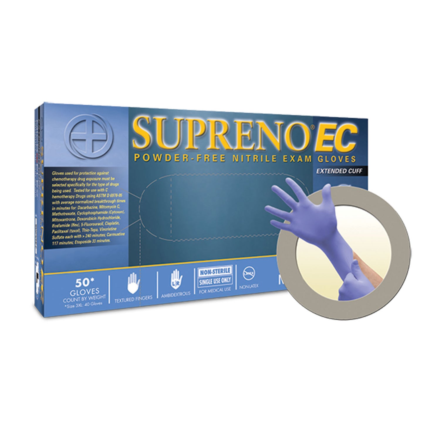 ANSELL MICROFLEX SUPRENO EC POWDER-FREE EXTENDED CUFF NITRILE EXAM GLOVES, 50 per box, 10 boxes per case