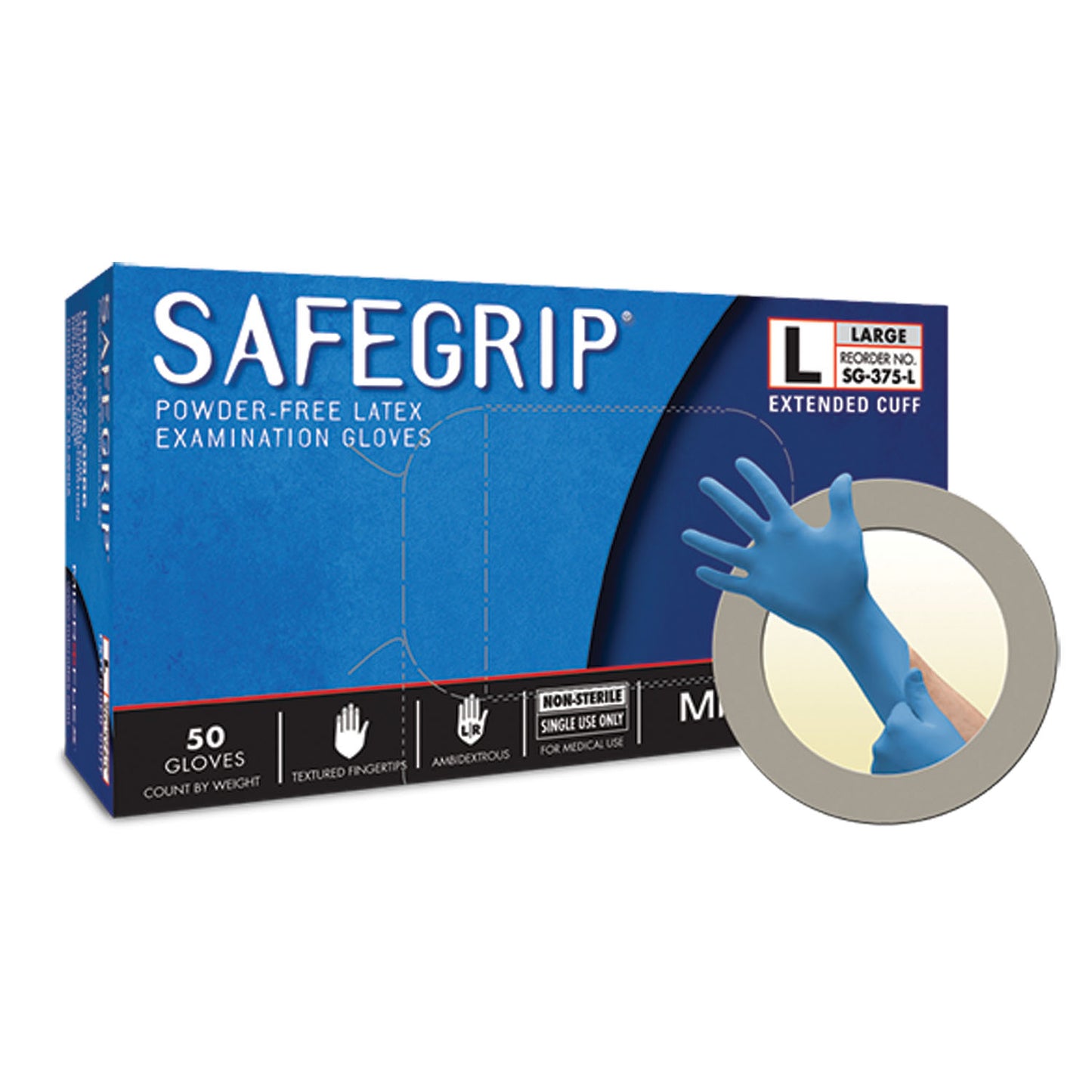 ANSELL MICROFLEX SAFEGRIP POWDER-FREE EXTENDED CUFF LATEX EXAM GLOVES, 50 per box, 10 boxes per case