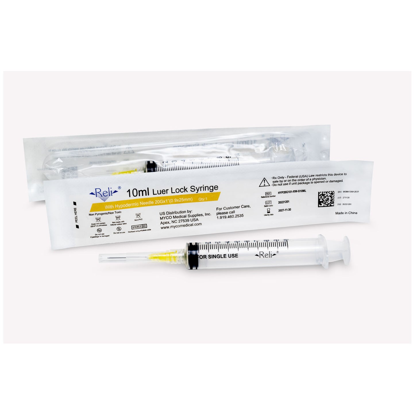 MYCO RELI CONVENTIONAL HYPODERMIC NEEDLE W/SYRINGE, 100 per box