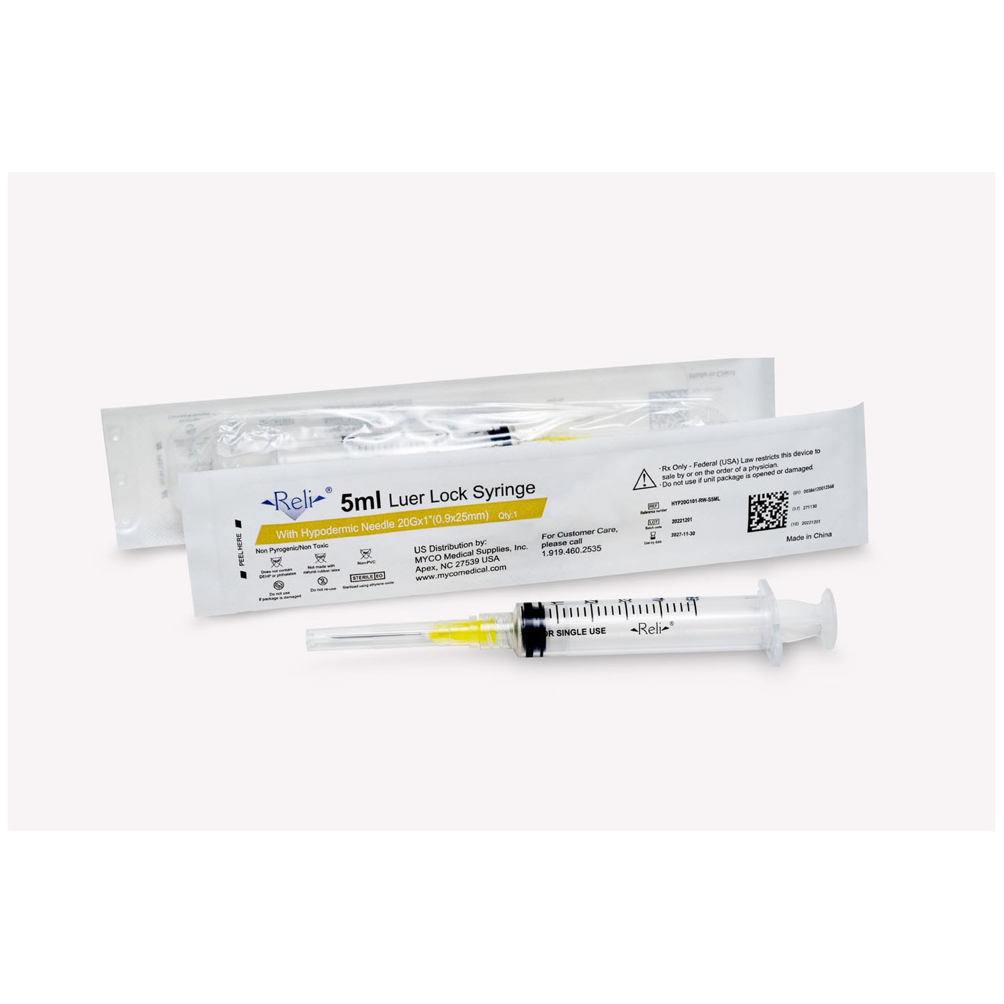 MYCO RELI CONVENTIONAL HYPODERMIC NEEDLE W/SYRINGE, 100 per box