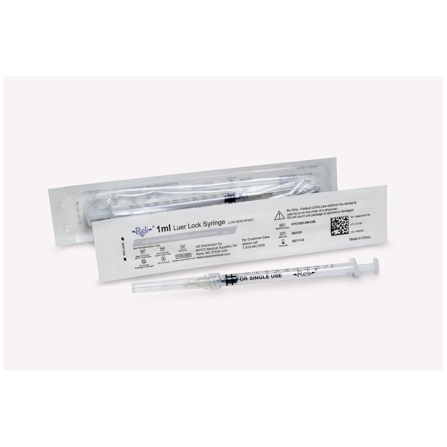 MYCO RELI CONVENTIONAL HYPODERMIC NEEDLE W/SYRINGE, 100 per box