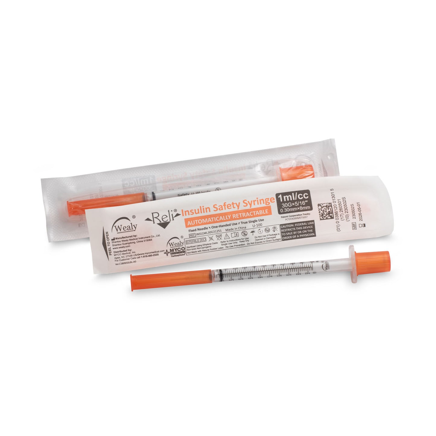 MYCO RELI WEALY SAFETY INSULIN SYRINGES, 100 per box