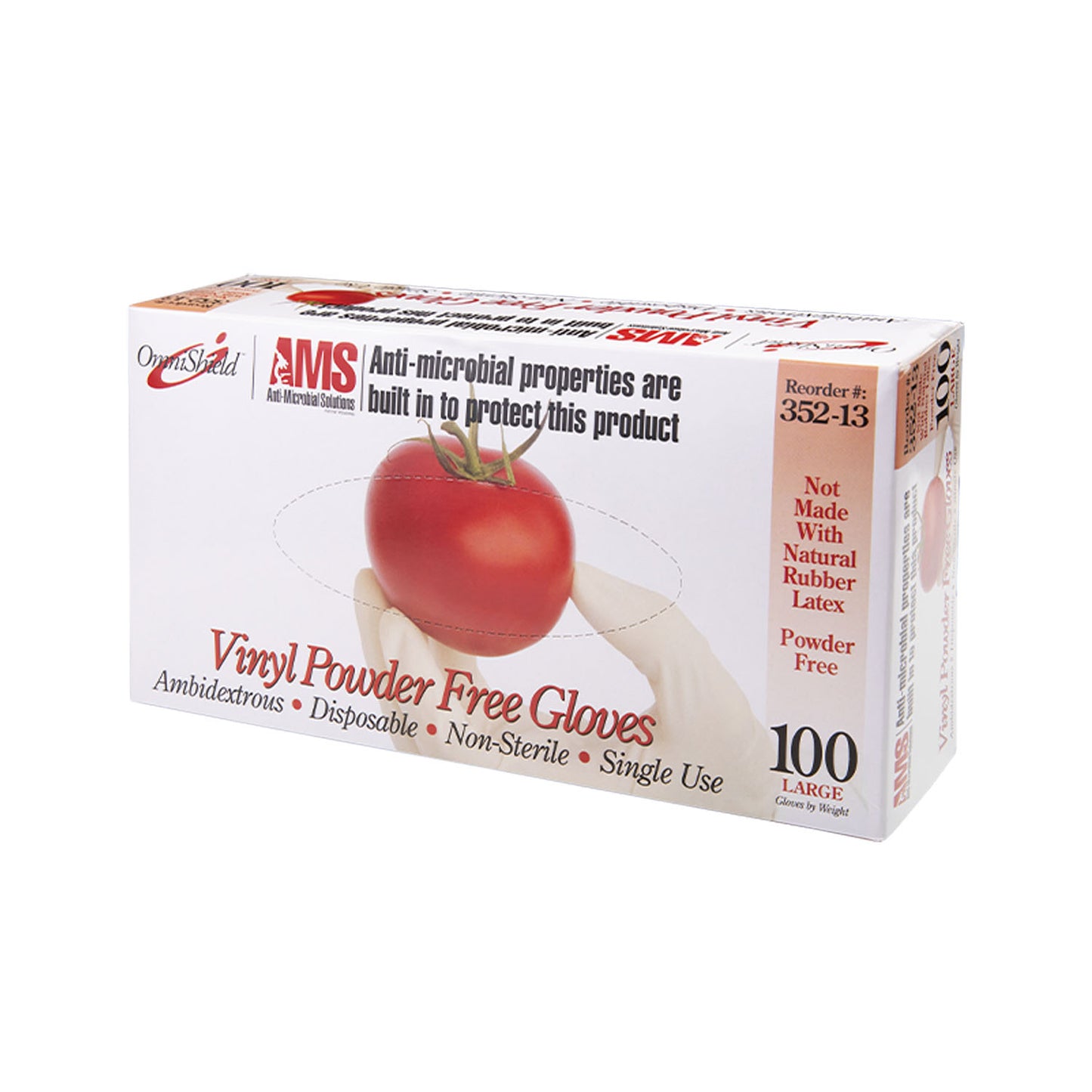 OMNI INTERNATIONAL OMNISHIELD MULTI-PURPOSE ANTI-MICROBIAL VINYL GLOVES, 100 per box, 10 boxes per case