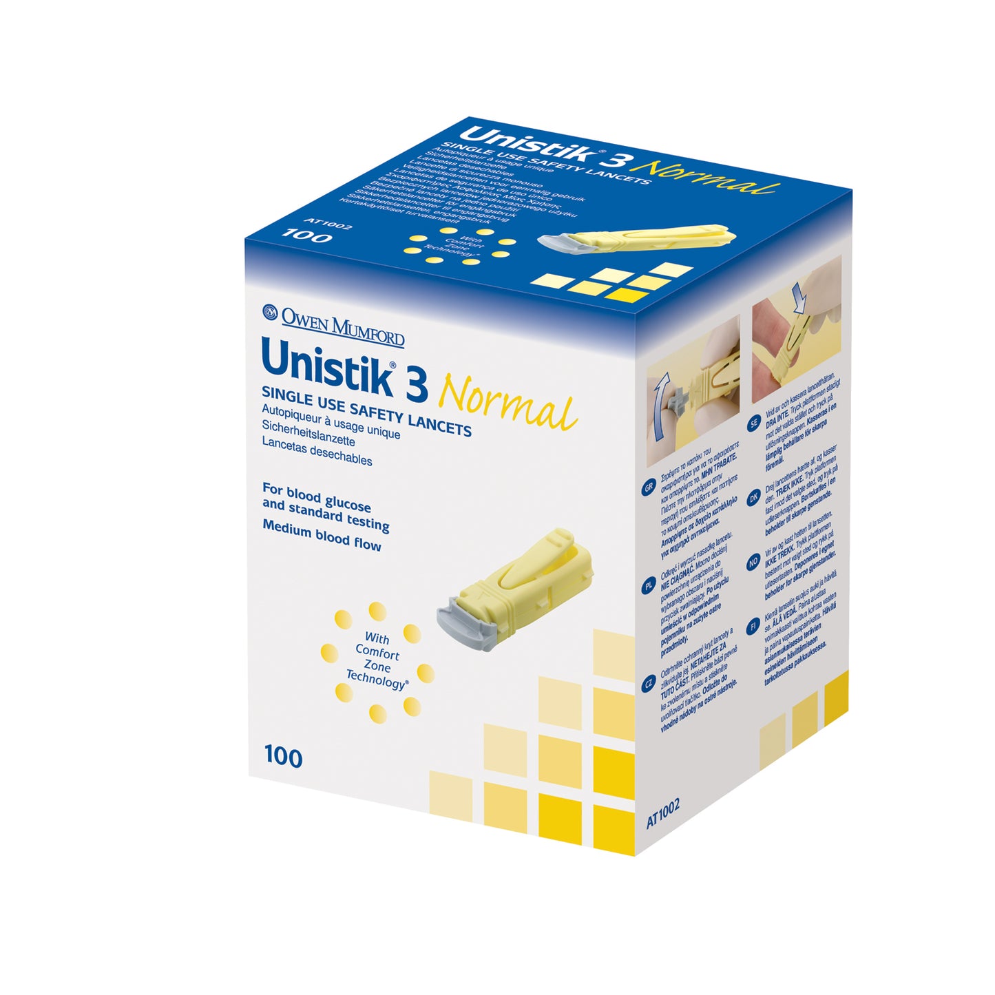OWEN MUMFORD UNISTIK 3 PRE-SET SINGLE USE SAFETY LANCETS, 100 per box