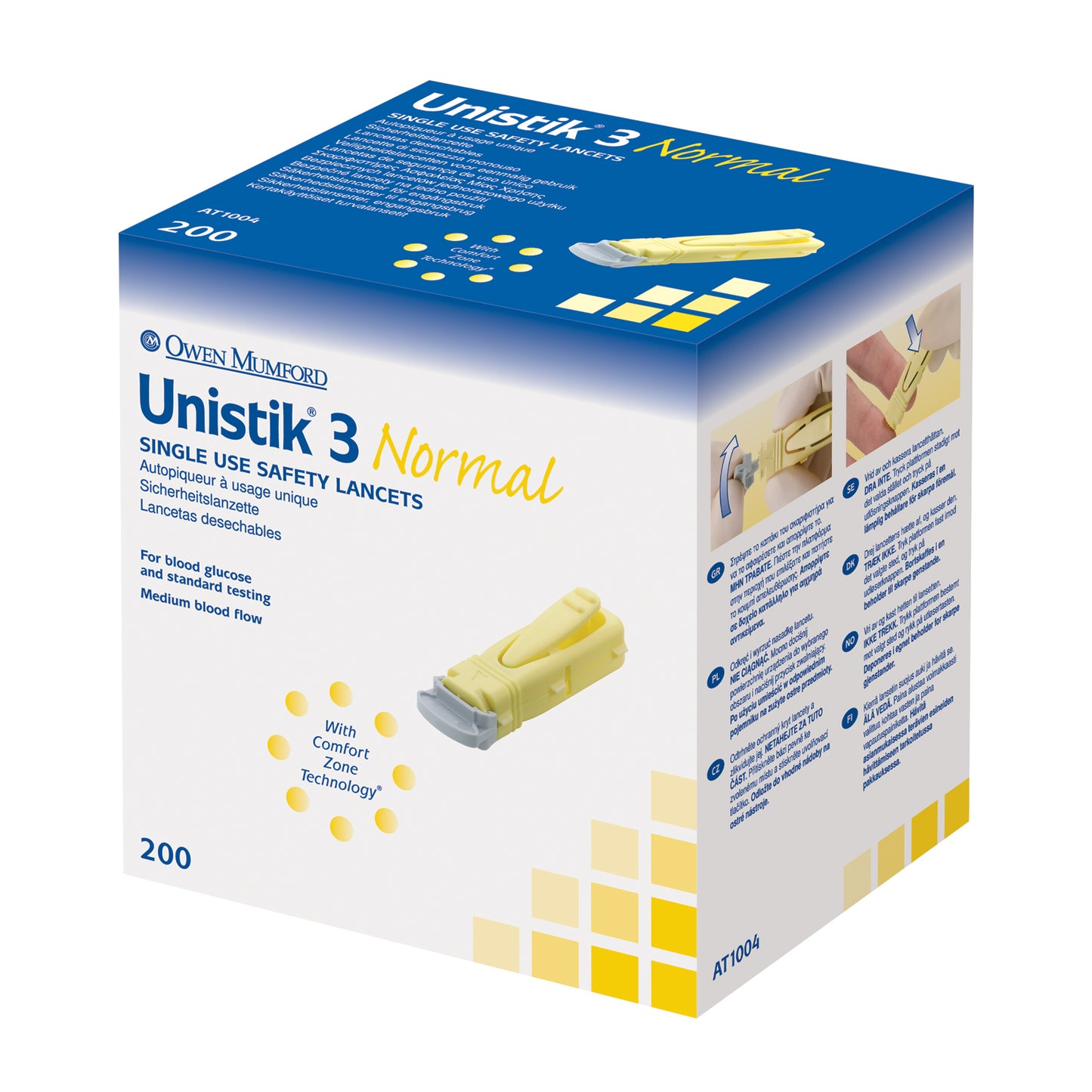 OWEN MUMFORD UNISTIK 3 PRE-SET SINGLE USE SAFETY LANCETS, 200 per box