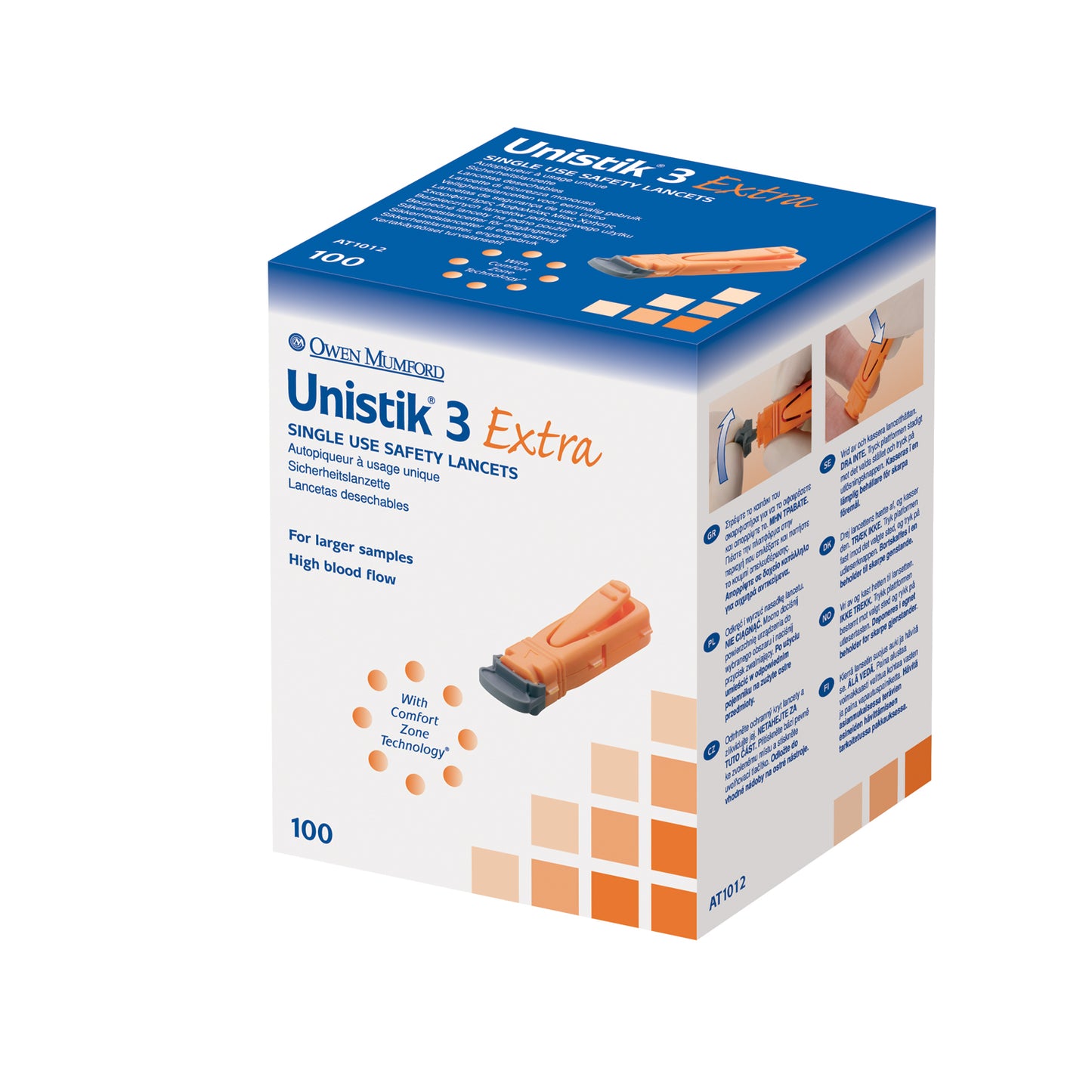 OWEN MUMFORD UNISTIK 3 PRE-SET SINGLE USE SAFETY LANCETS, 100 per box