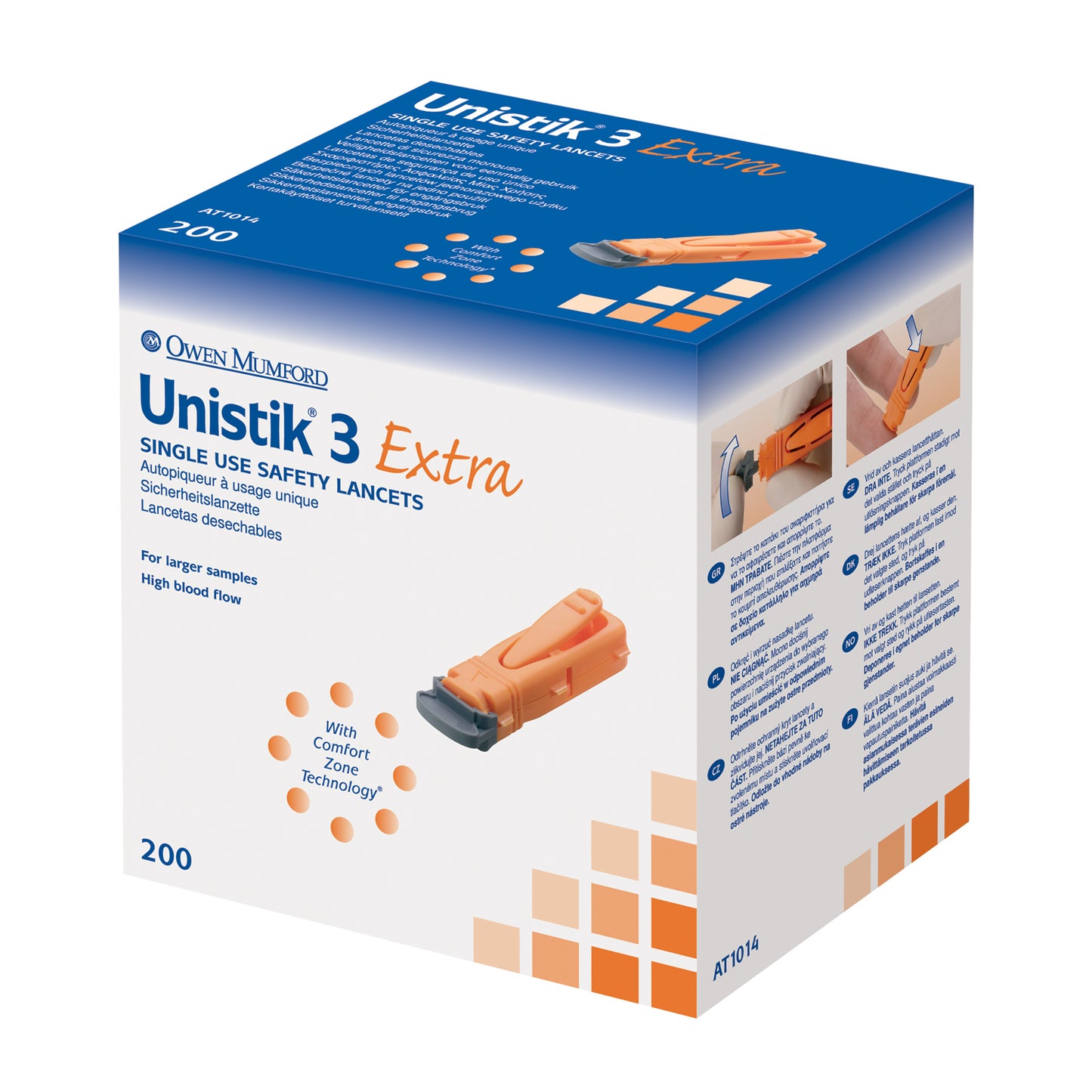 OWEN MUMFORD UNISTIK 3 PRE-SET SINGLE USE SAFETY LANCETS, 200 per box