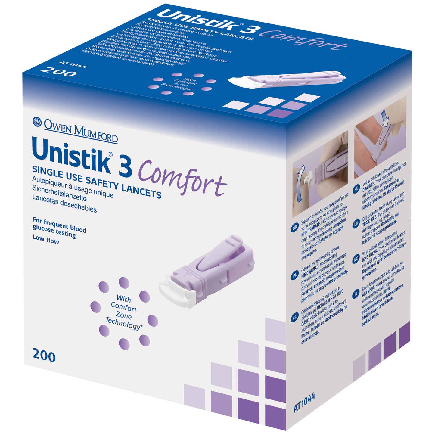 OWEN MUMFORD UNISTIK 3 PRE-SET SINGLE USE SAFETY LANCETS, 200 per box