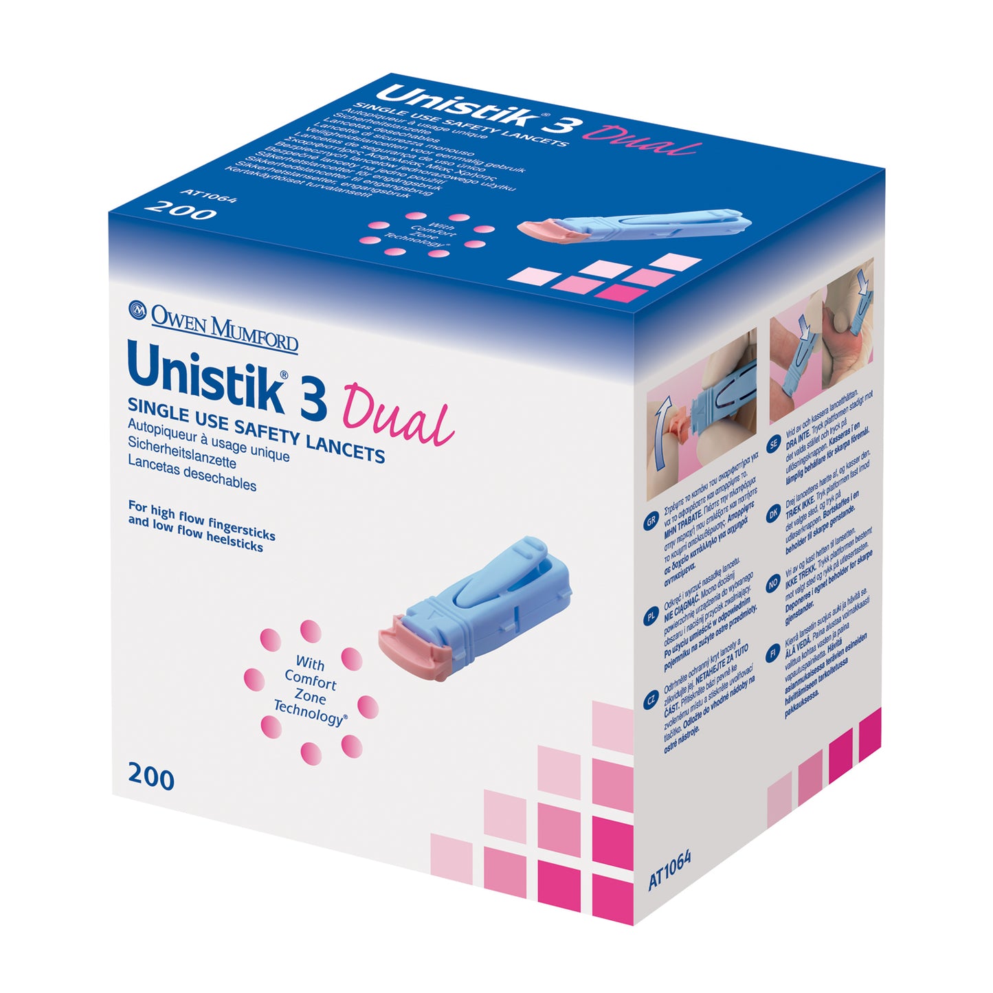 OWEN MUMFORD UNISTIK 3 PRE-SET SINGLE USE SAFETY LANCETS, 200 per box