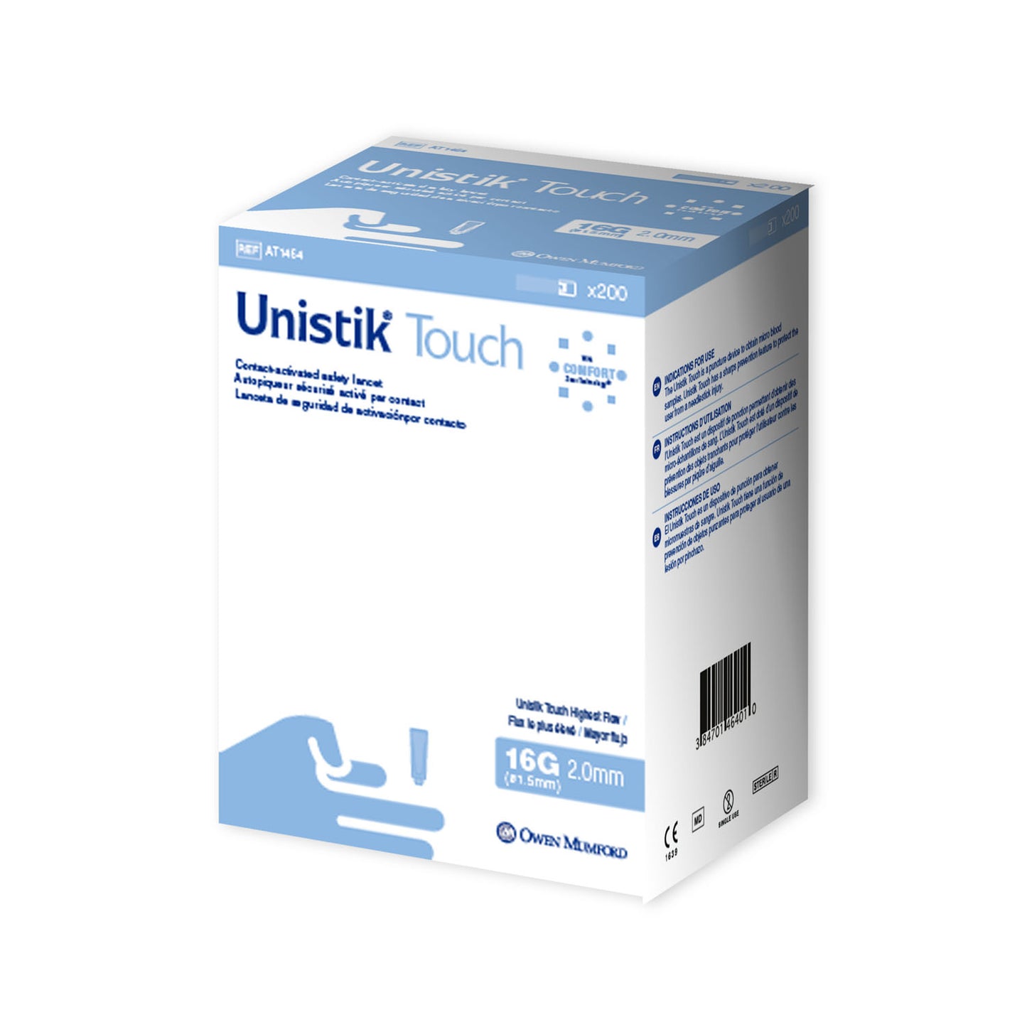 OWEN MUMFORD UNISTIK TOUCH SINGLE USE SAFETY LANCET, 200 per box