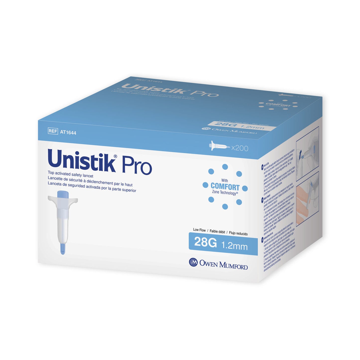 OWEN MUMFORD UNISTIK PRO TOP ACTIVATED SAFETY LANCETS, 200 per box