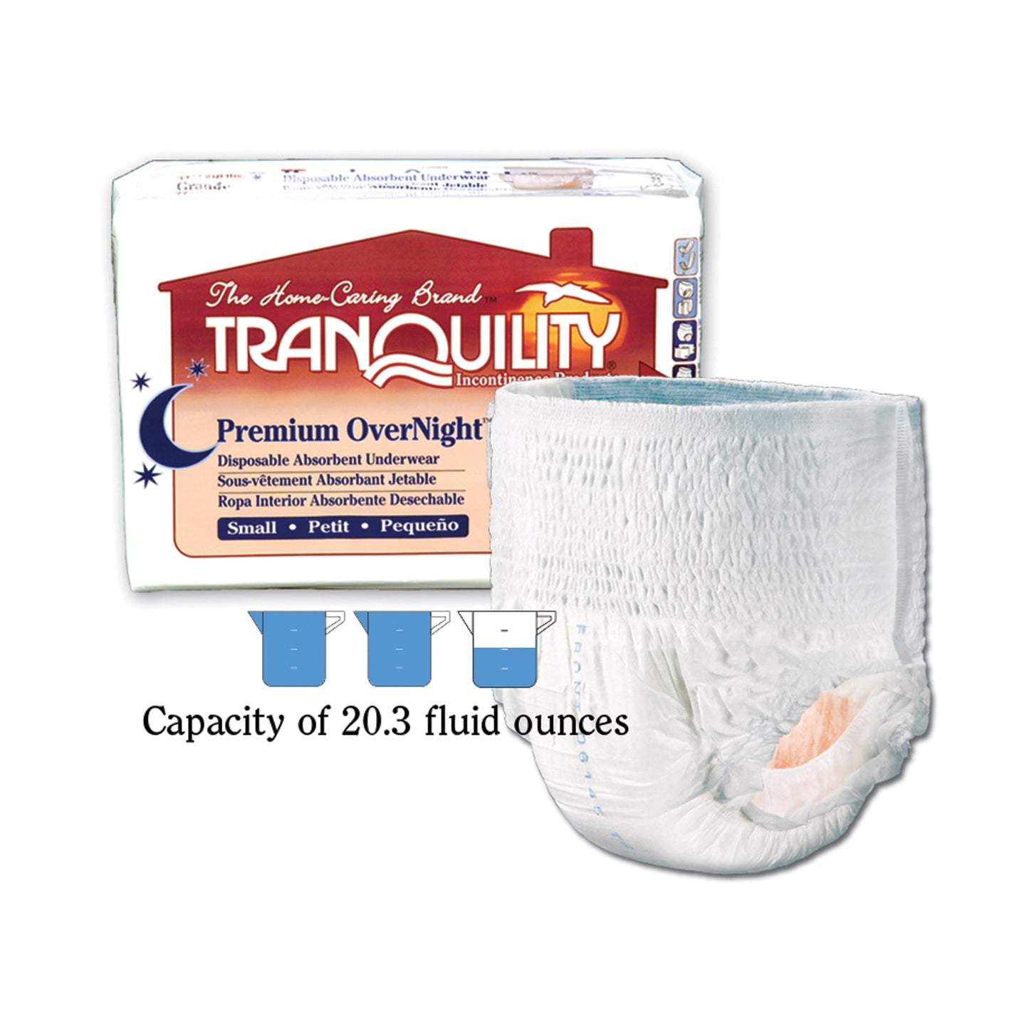 PRINCIPLE BUSINESS TRANQUILITY PREMIUM OVERNIGHT DISPOSABLE ABSORBENT UNDERWEAR, 20 per pack, 4 packs per case