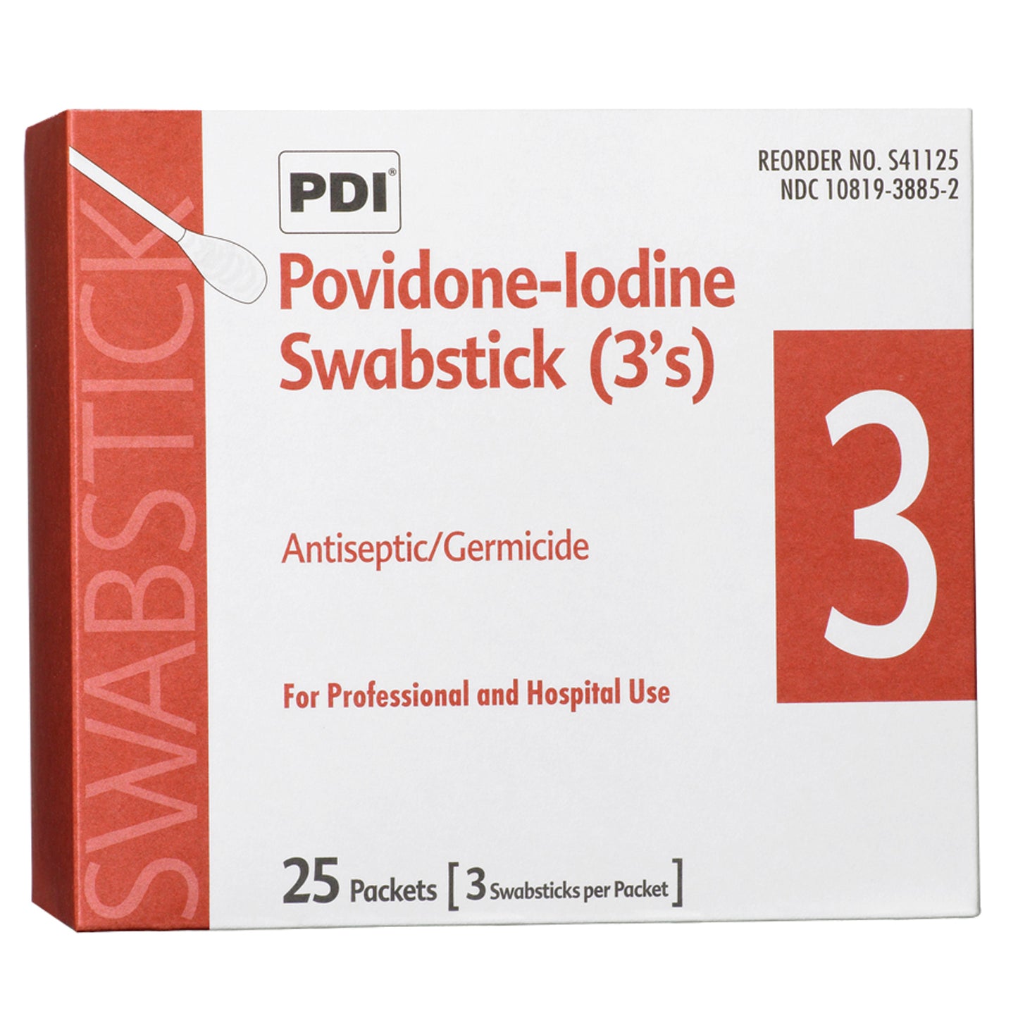 PDI PVP IODINE SWABSTICK, 3 per pack, 25 packs per box, 10 boxes per case