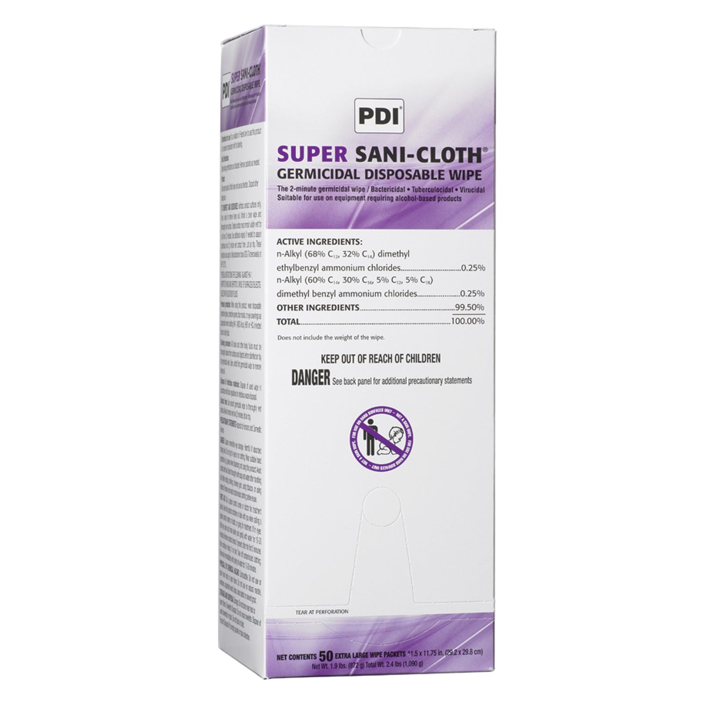 PDI SUPER SANI-CLOTH GERMICIDAL DISPOSABLE WIPE, 50 per box, 3 boxes per case