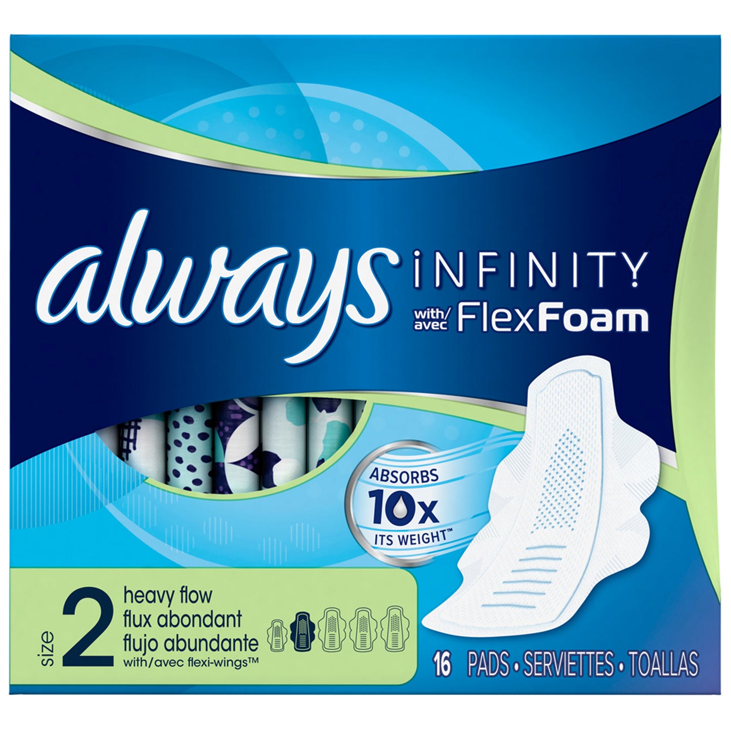 P&G DISTRIBUTING ALWAYS INFINITY PADS, 16 per box, 12 boxes per case
