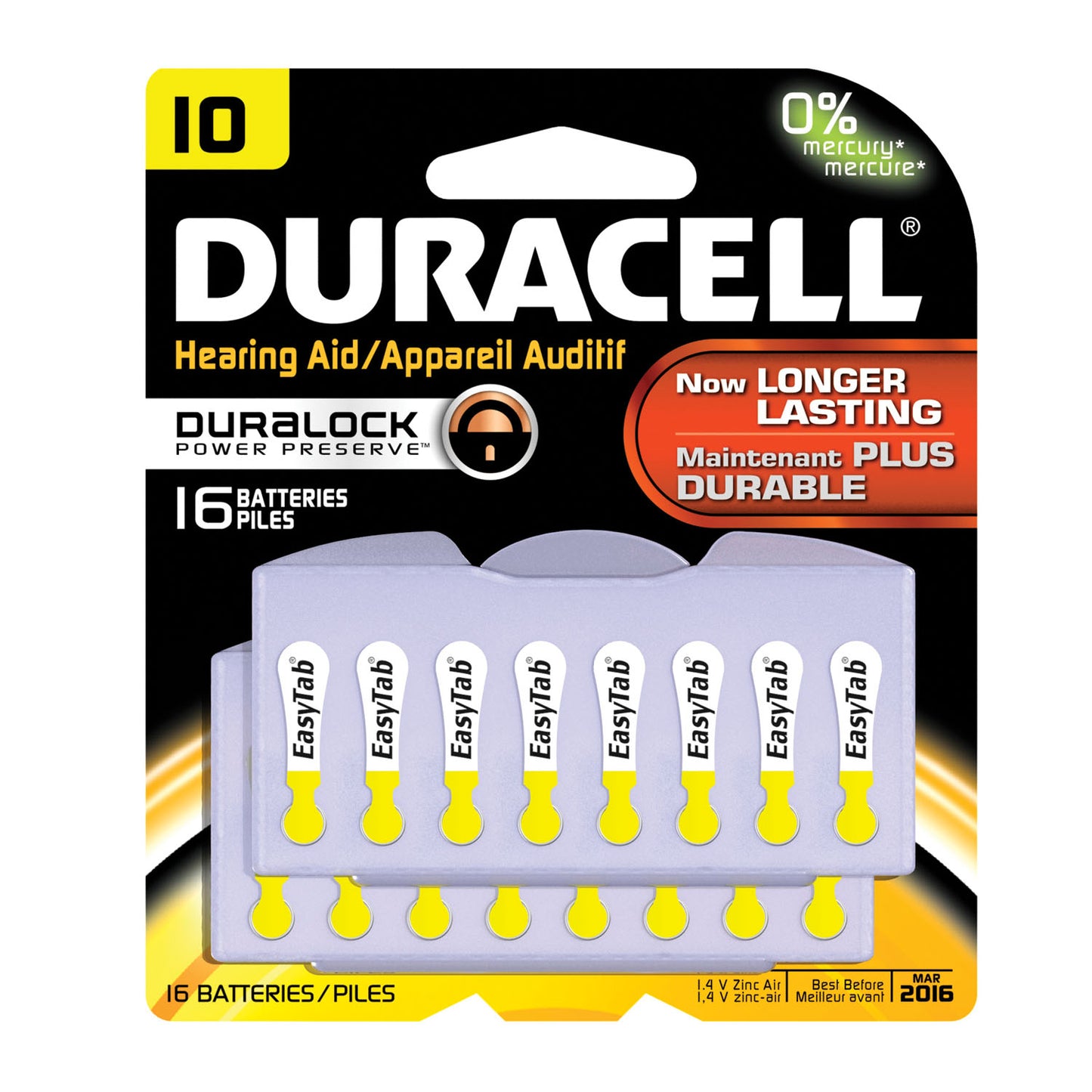 DURACELL HEARING AID BATTERY, 6 packs per box, 6 boxes per case